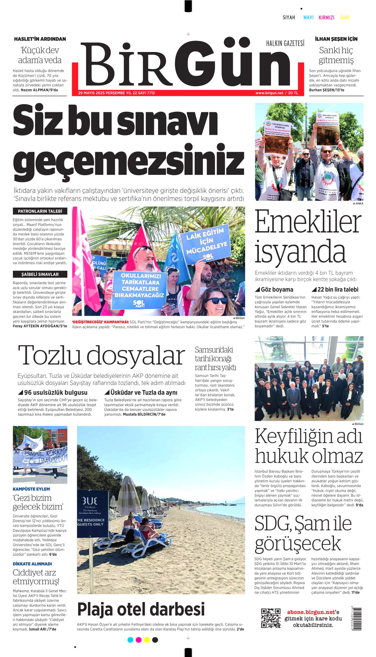 BİRGÜN gazetesinin 29 Mayıs 2025 tarihli birinci sayfası