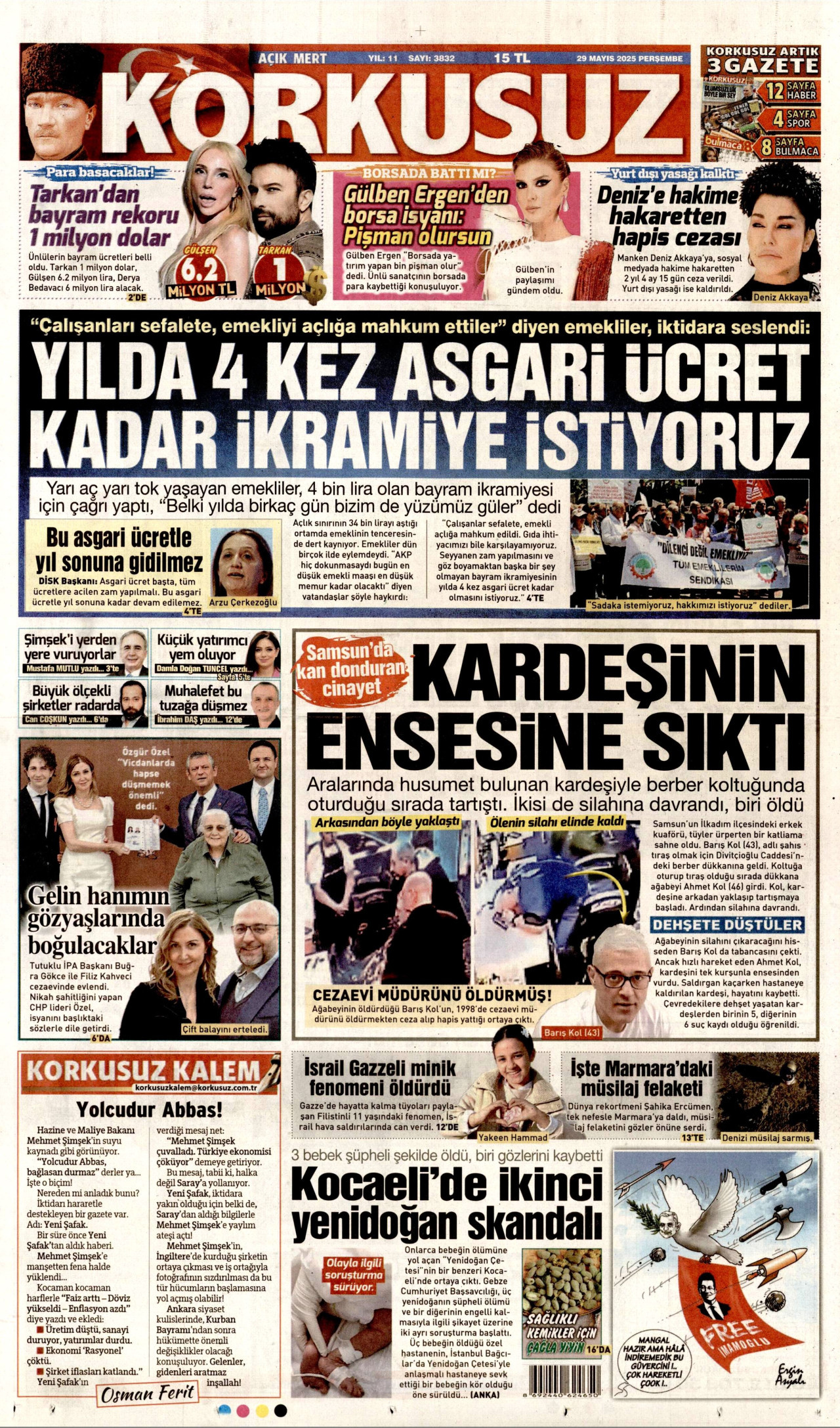 KORKUSUZ gazetesinin 29 Mayıs 2025 tarihli birinci sayfası