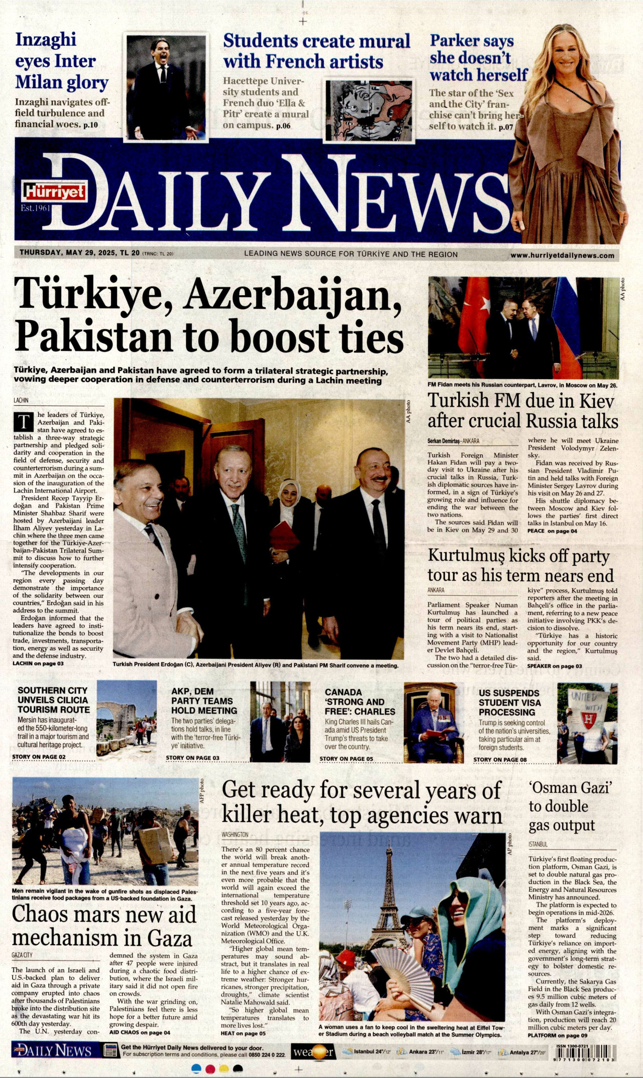 HÜRRİYET DAİLY NEWS gazetesinin 29 Mayıs 2025 tarihli birinci sayfası