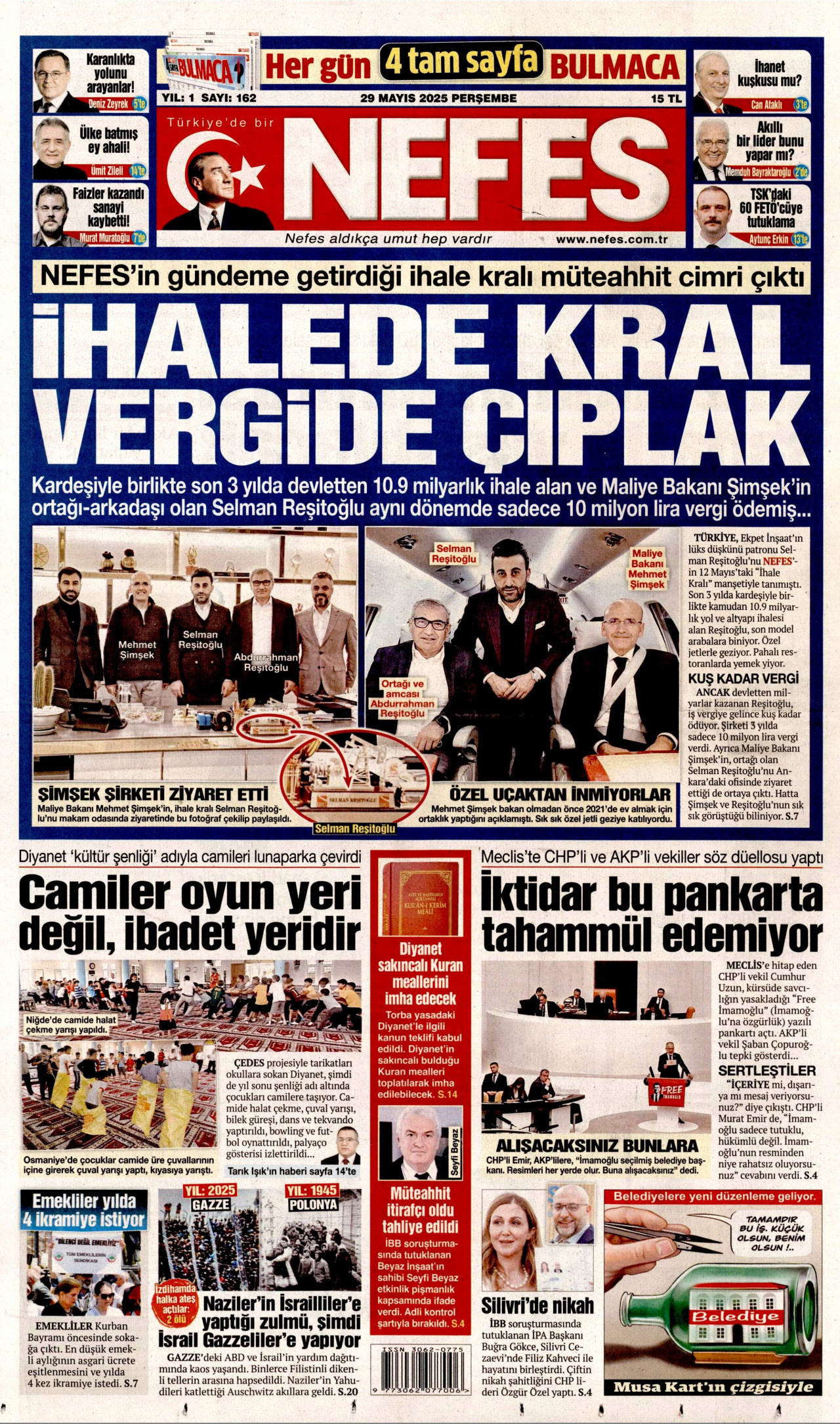 NEFES gazetesinin 29 Mayıs 2025 tarihli birinci sayfası