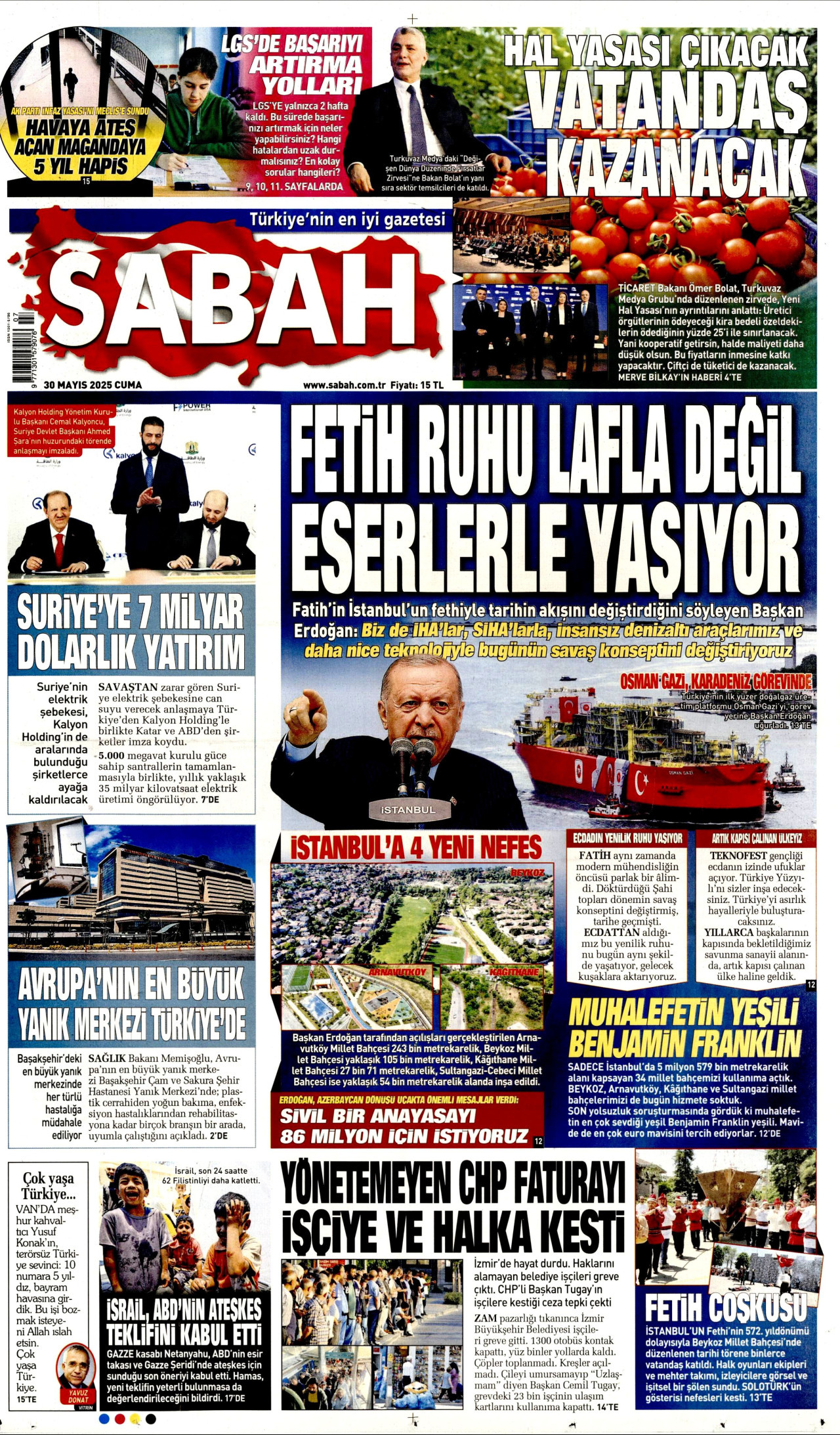 SABAH gazetesinin 30 Mayıs 2025 tarihli birinci sayfası