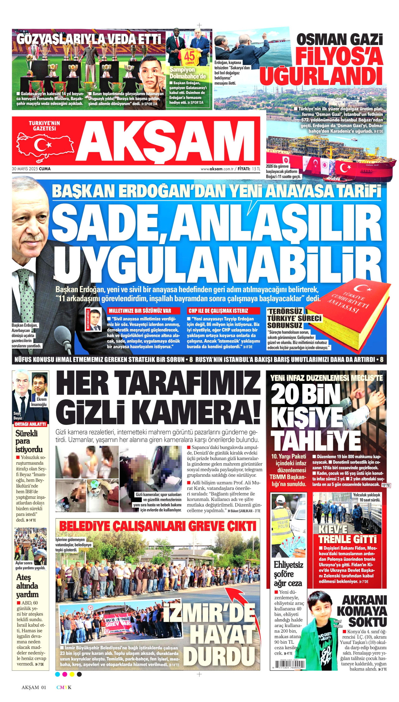 AKŞAM gazetesinin 30 Mayıs 2025 tarihli birinci sayfası