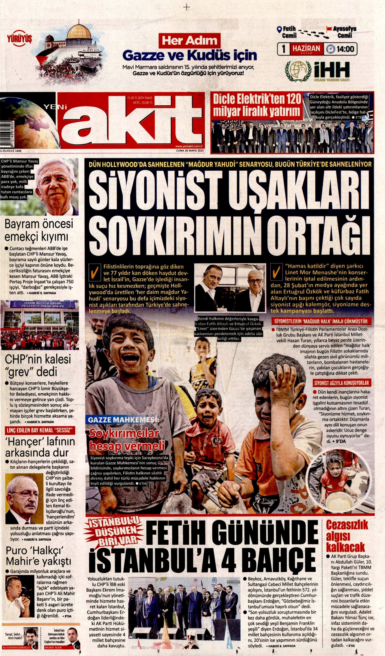 YENİ AKİT gazetesinin 30 Mayıs 2025 tarihli birinci sayfası