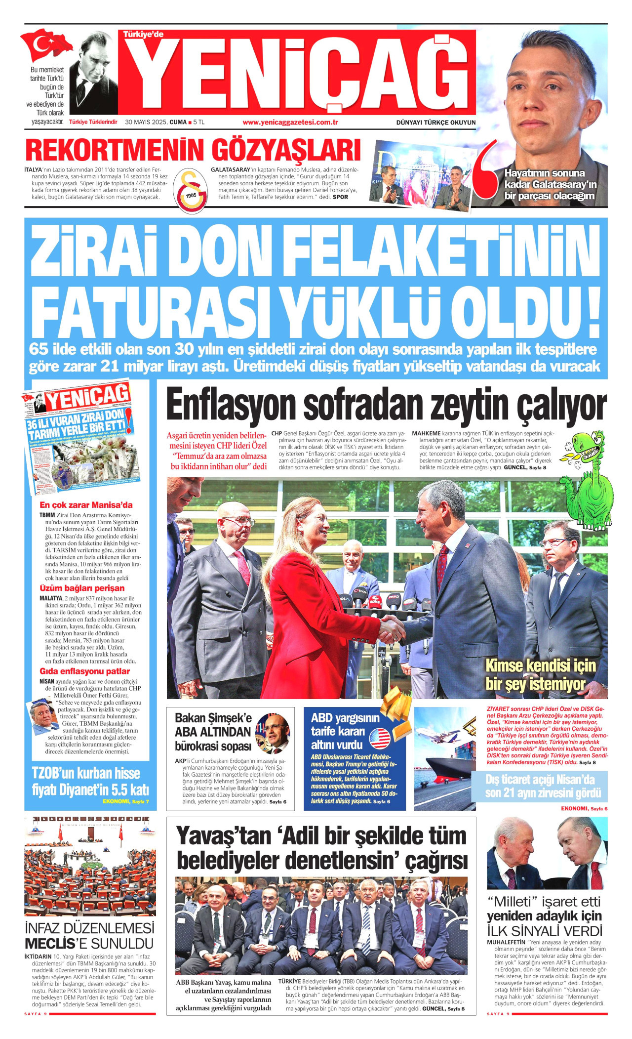 YENİÇAĞ gazetesinin 30 Mayıs 2025 tarihli birinci sayfası