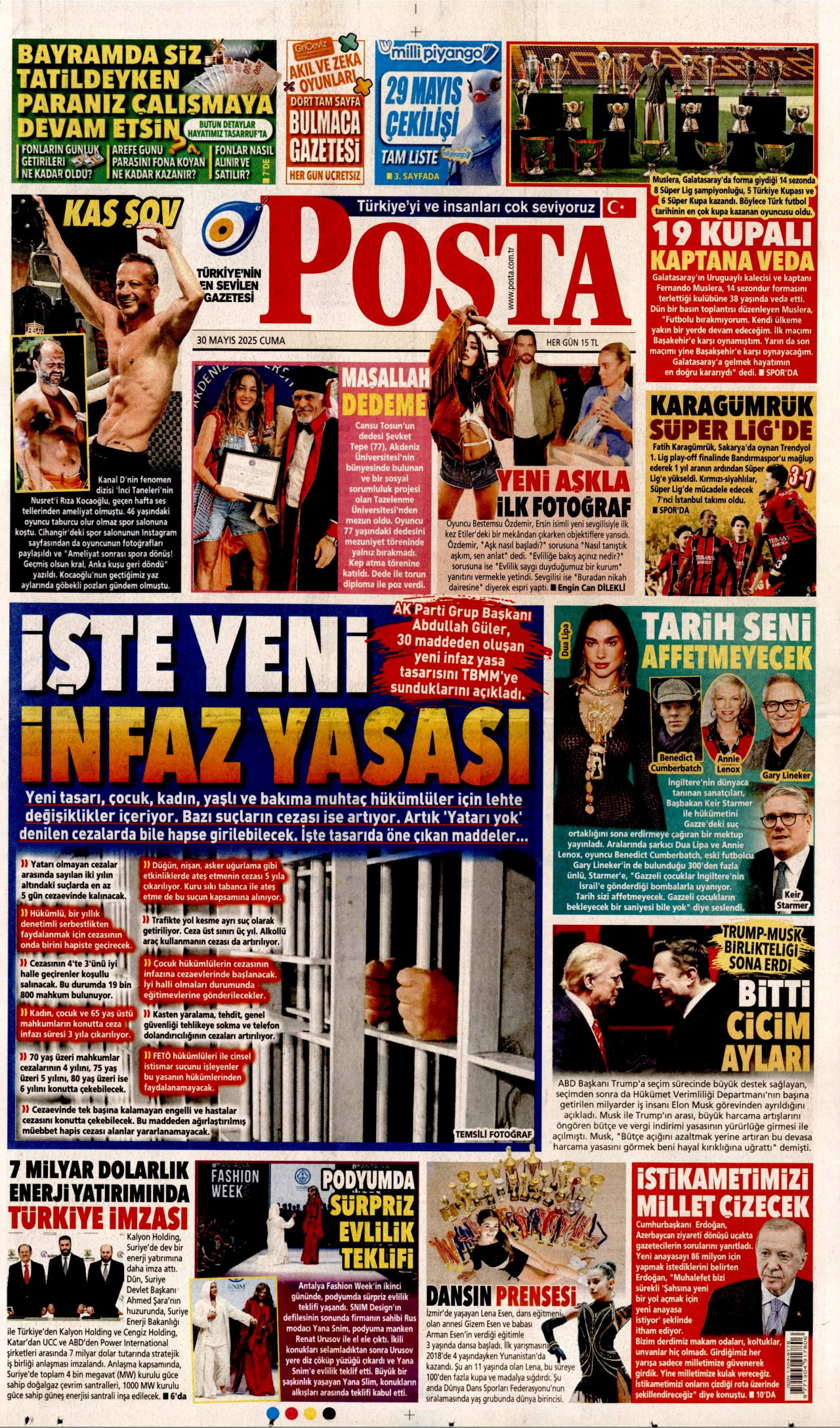 POSTA gazetesinin 30 Mayıs 2025 tarihli birinci sayfası