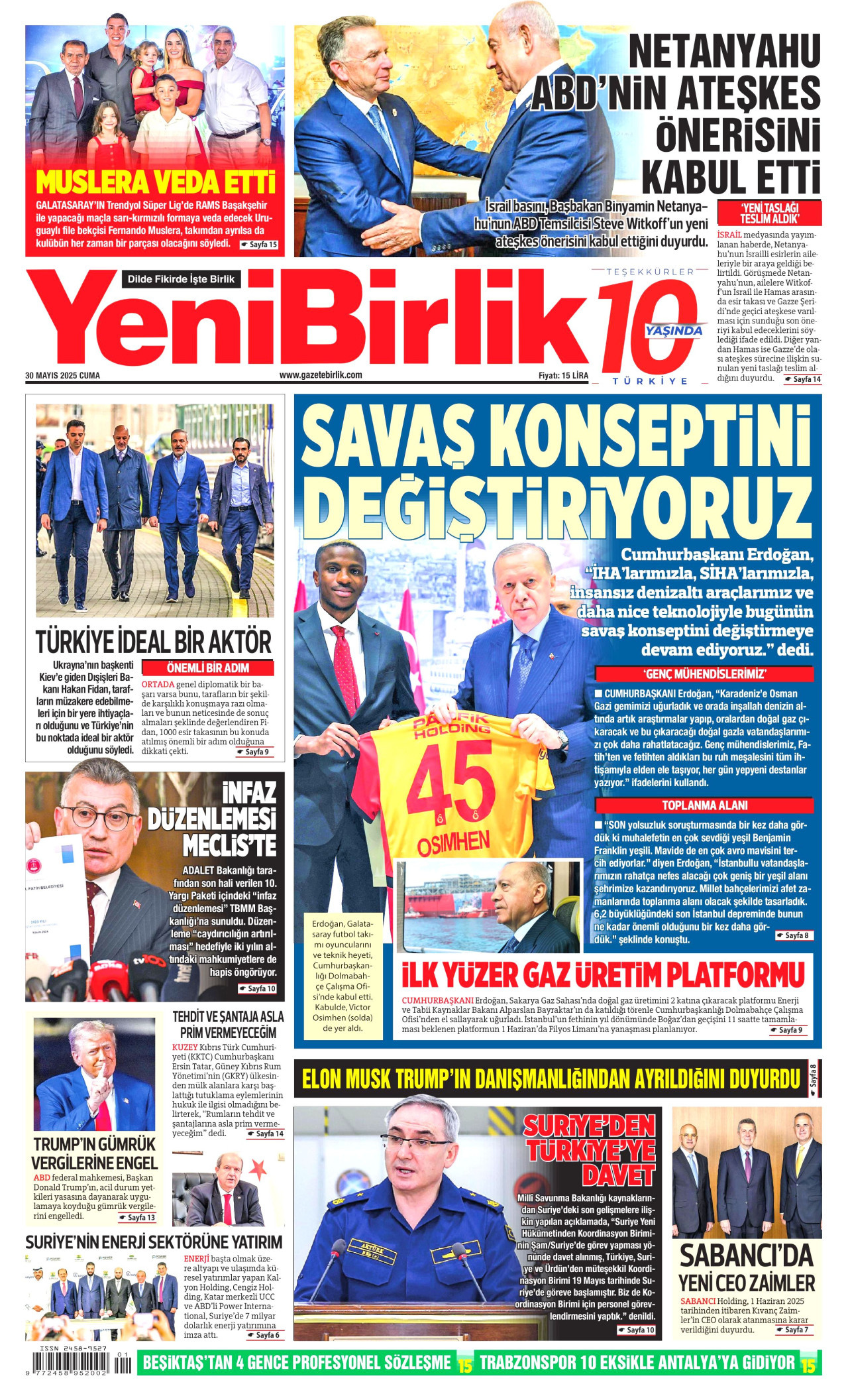 YENİBİRLİK gazetesinin 30 Mayıs 2025 tarihli birinci sayfası