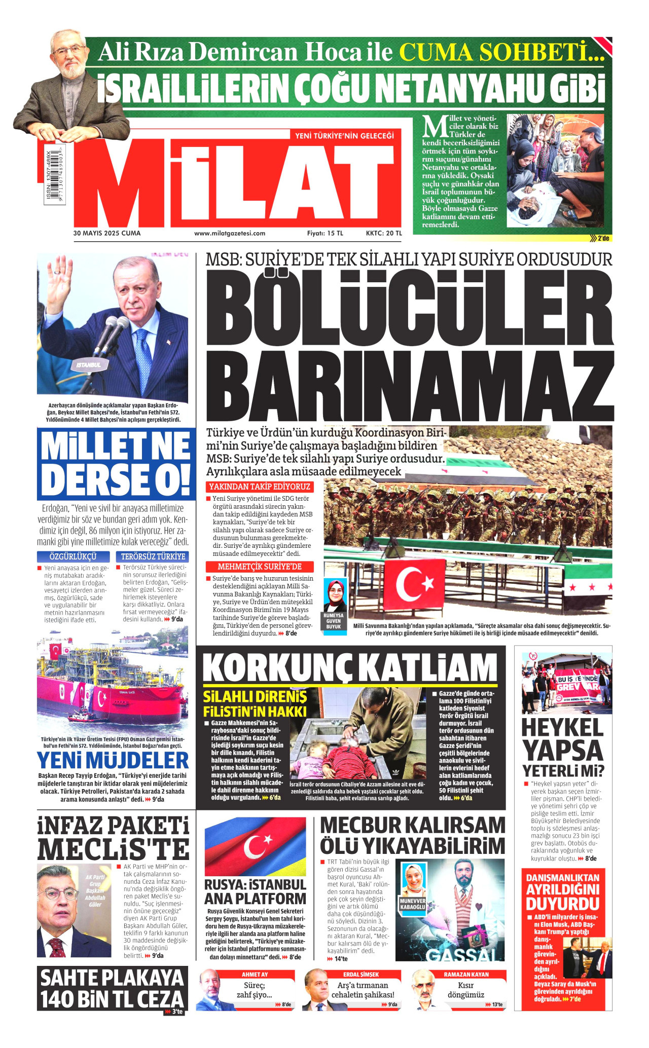 MİLAT gazetesinin 30 Mayıs 2025 tarihli birinci sayfası