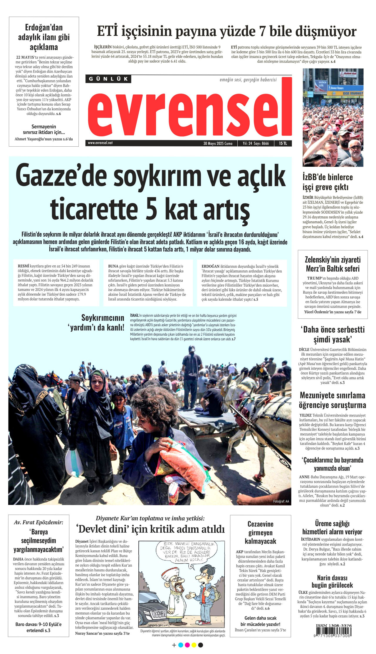 EVRENSEL gazetesinin 30 Mayıs 2025 tarihli birinci sayfası