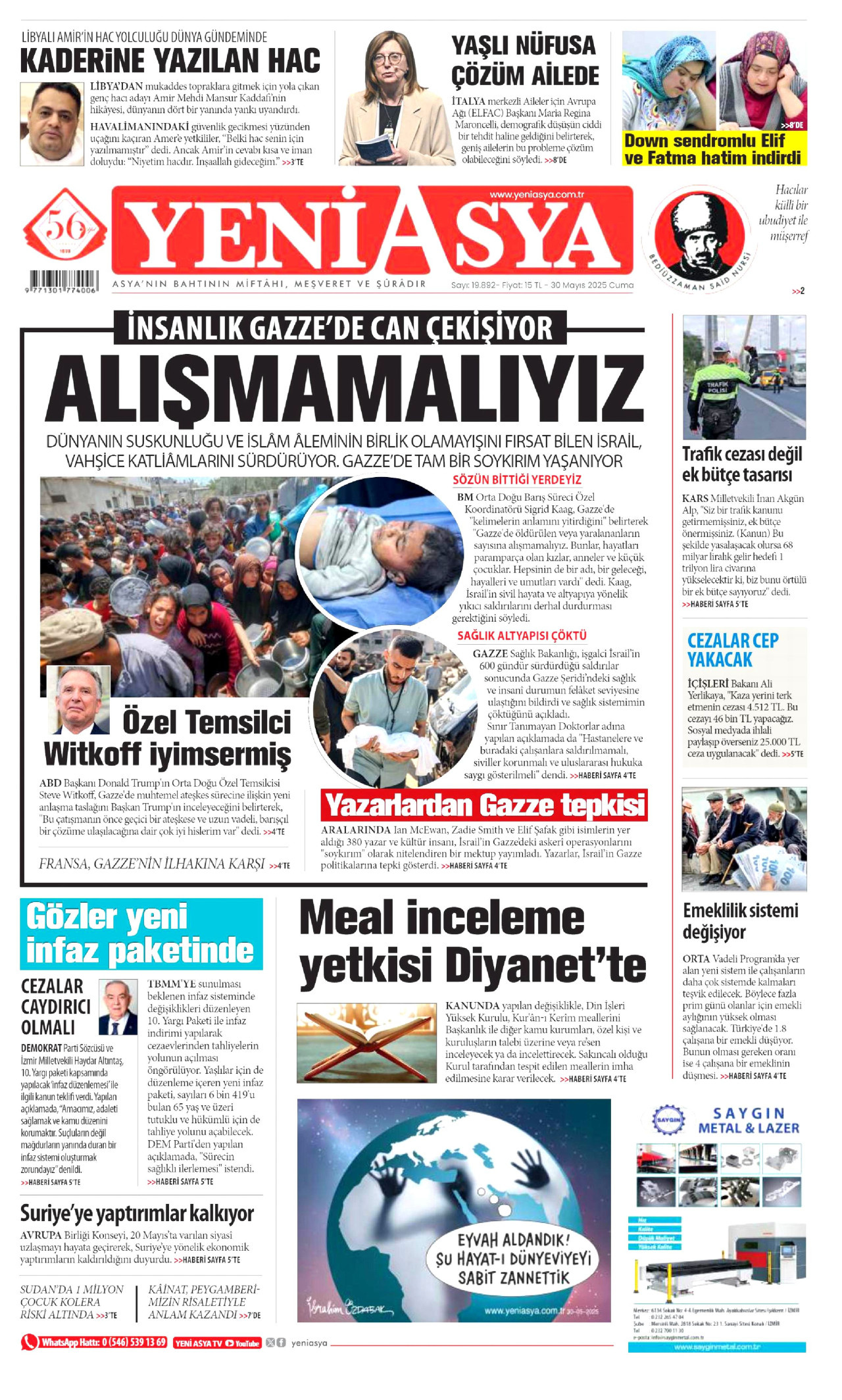 YENİ ASYA gazetesinin 30 Mayıs 2025 tarihli birinci sayfası