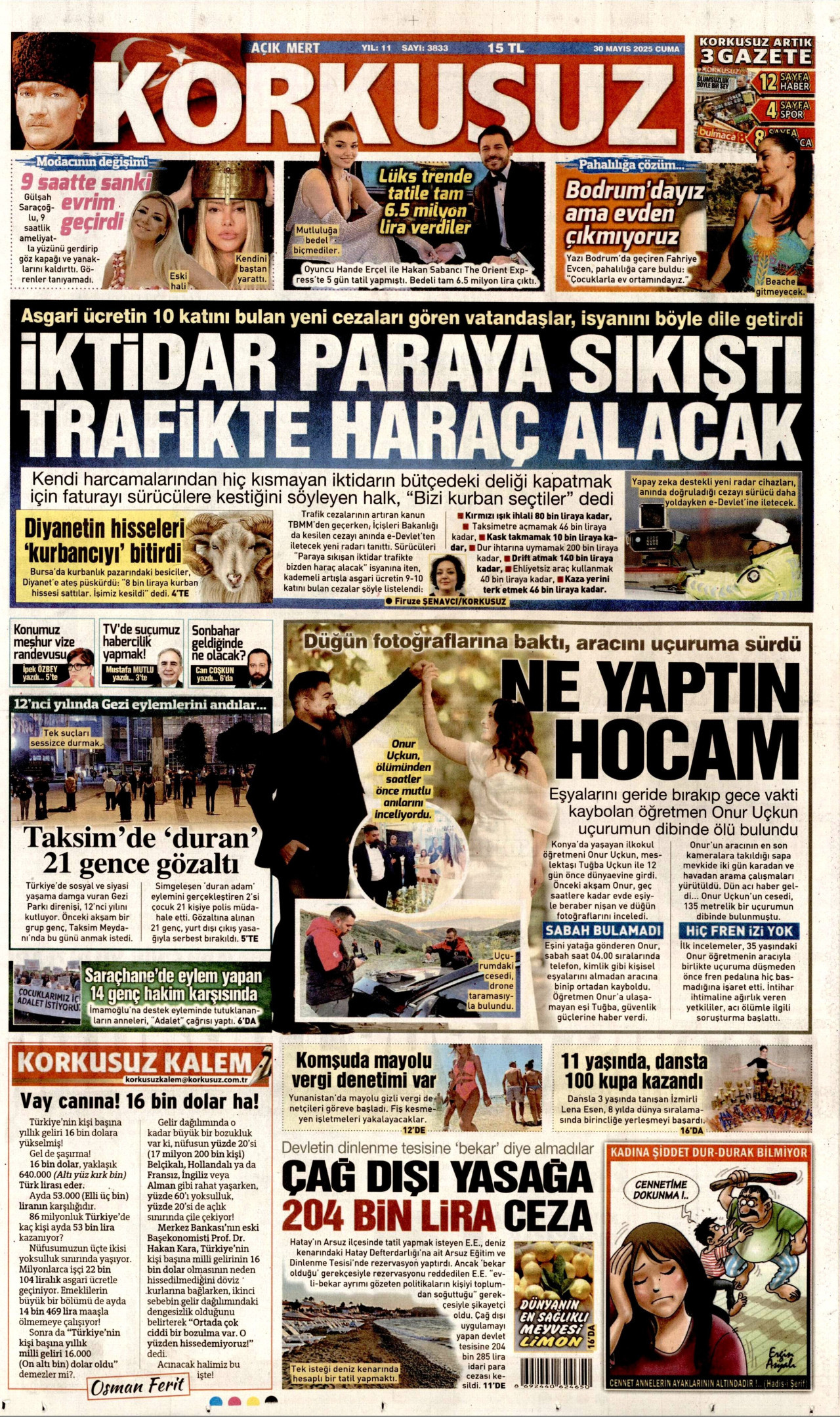 KORKUSUZ gazetesinin 30 Mayıs 2025 tarihli birinci sayfası