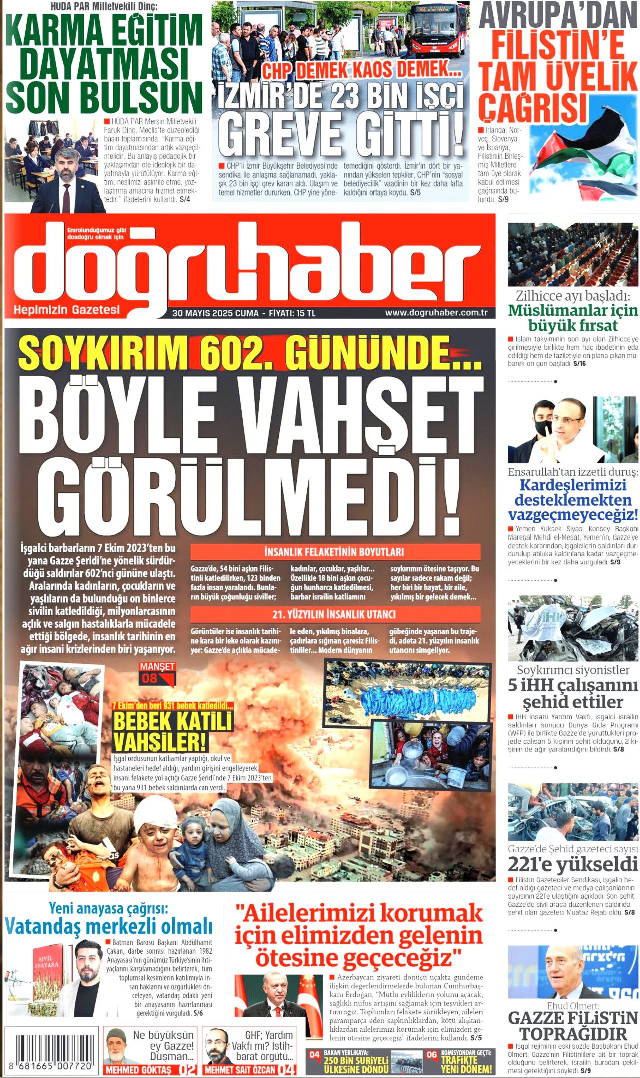 DOĞRU HABER gazetesinin 30 Mayıs 2025 tarihli birinci sayfası