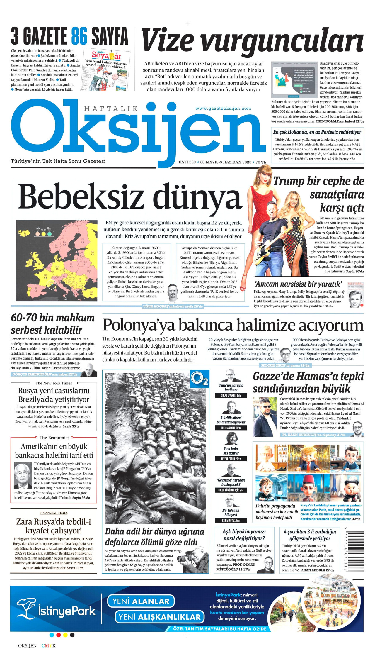OKSİJEN gazetesinin 30 Mayıs 2025 tarihli birinci sayfası