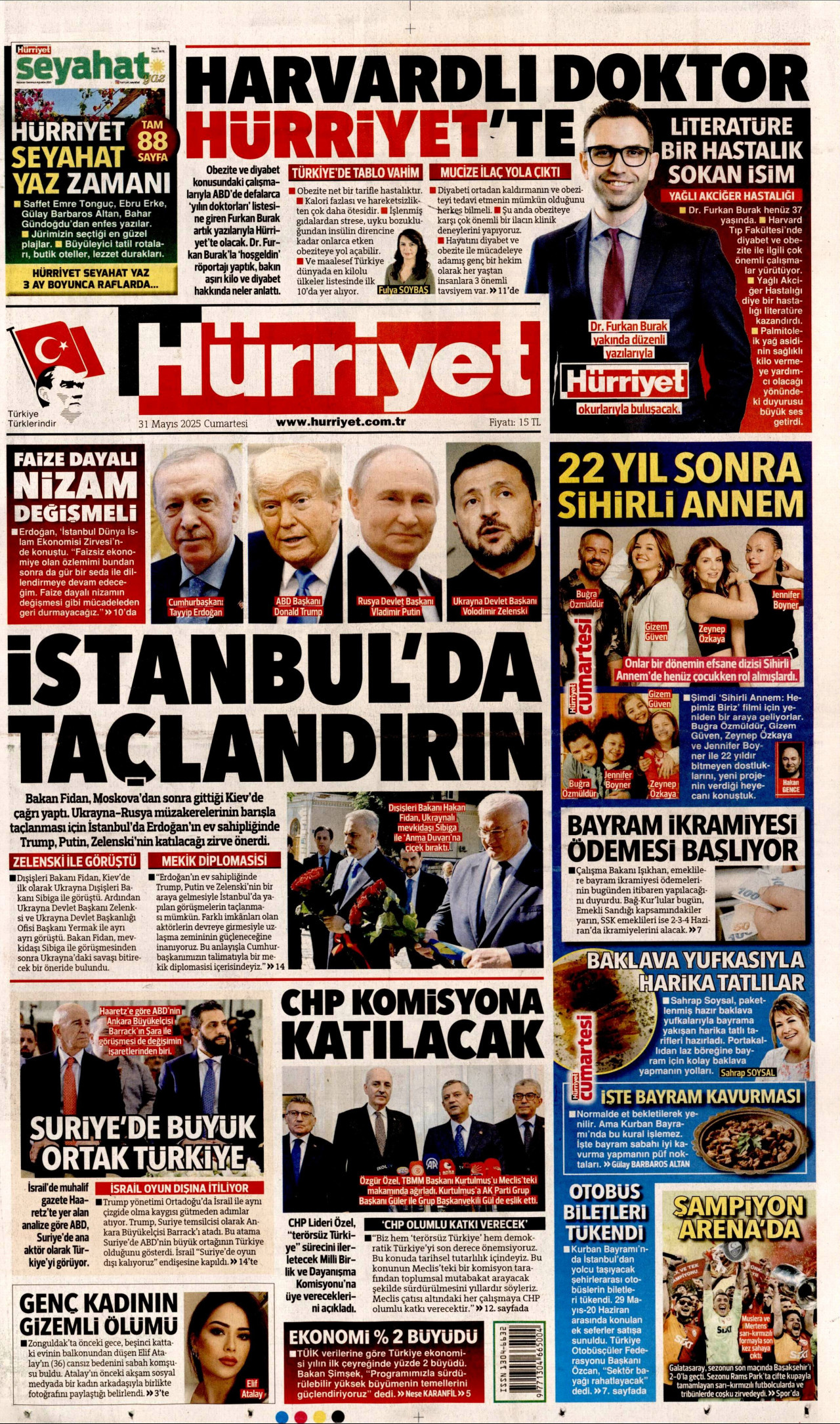 HÜRRİYET gazetesinin 31 Mayıs 2025 tarihli birinci sayfası