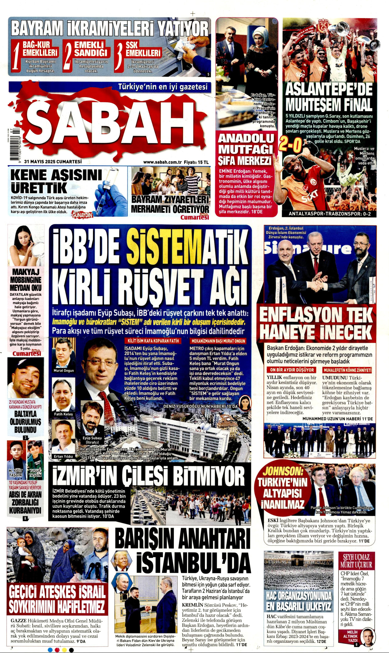 SABAH gazetesinin 31 Mayıs 2025 tarihli birinci sayfası