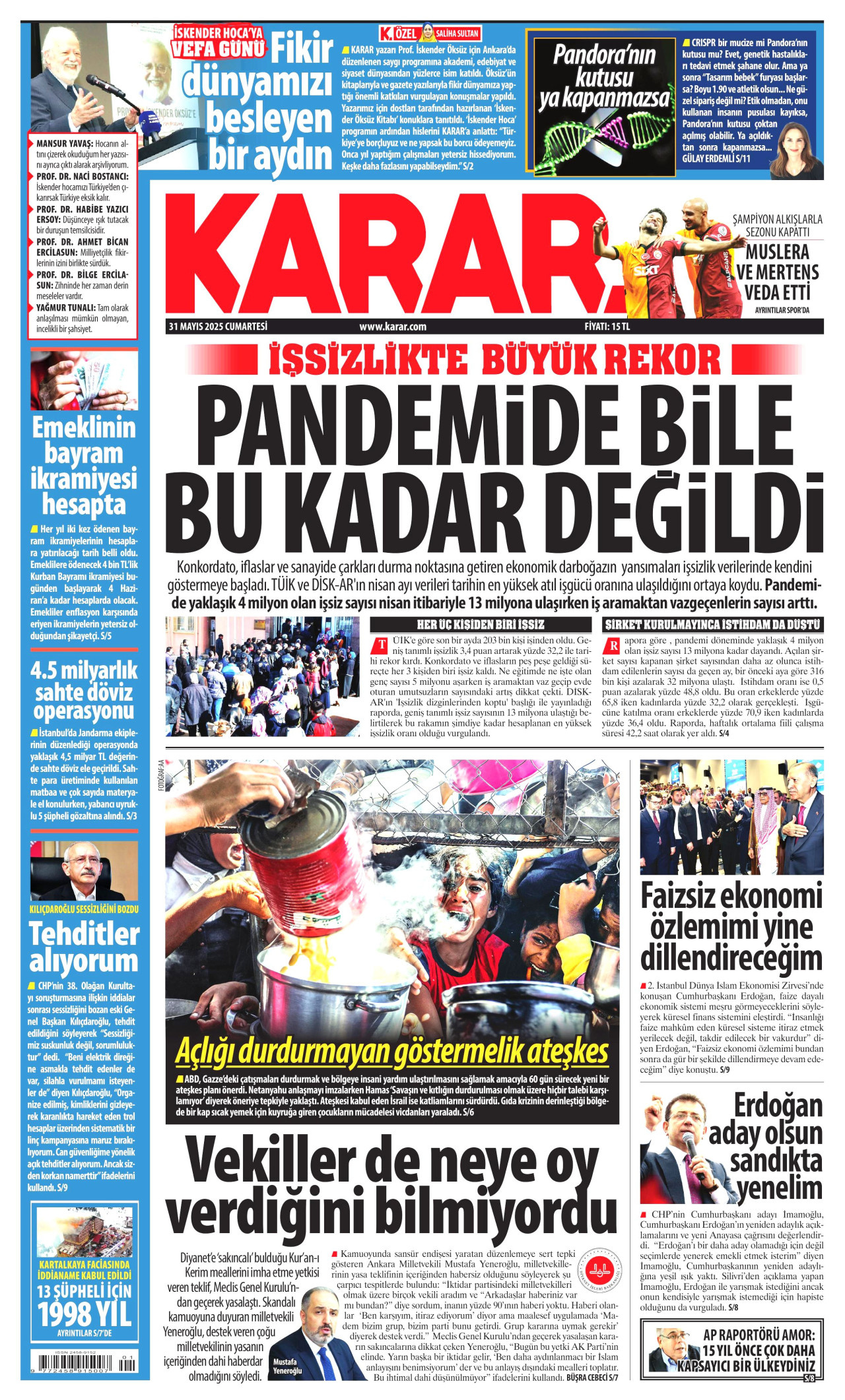 KARAR gazetesinin 31 Mayıs 2025 tarihli birinci sayfası