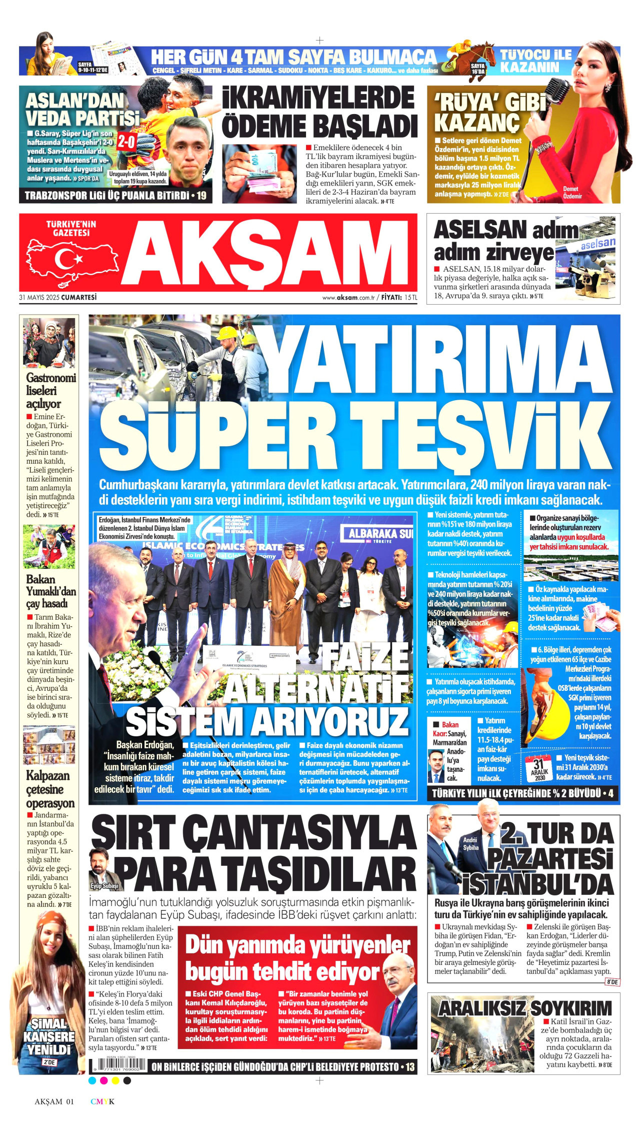AKŞAM gazetesinin 31 Mayıs 2025 tarihli birinci sayfası