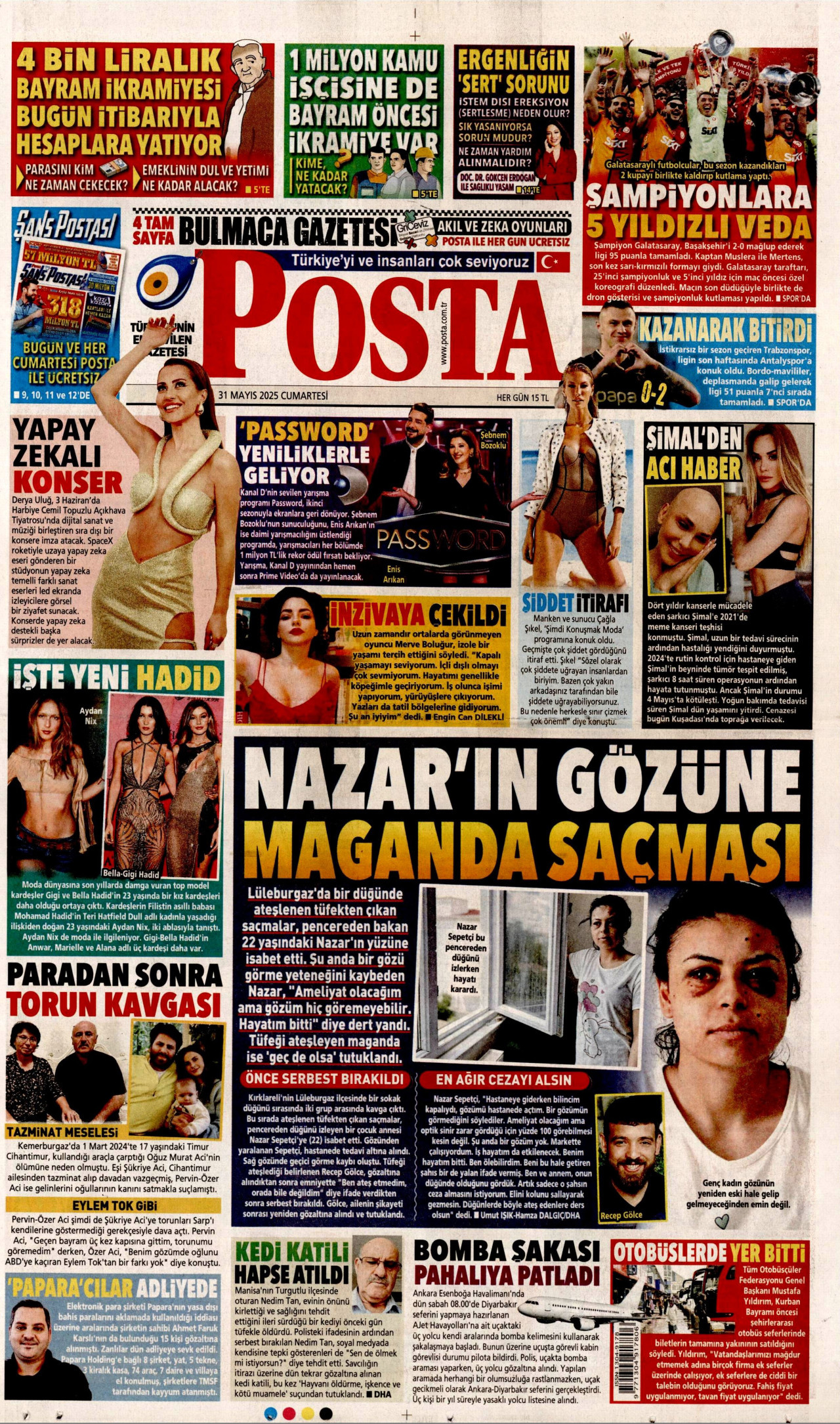 POSTA gazetesinin 31 Mayıs 2025 tarihli birinci sayfası