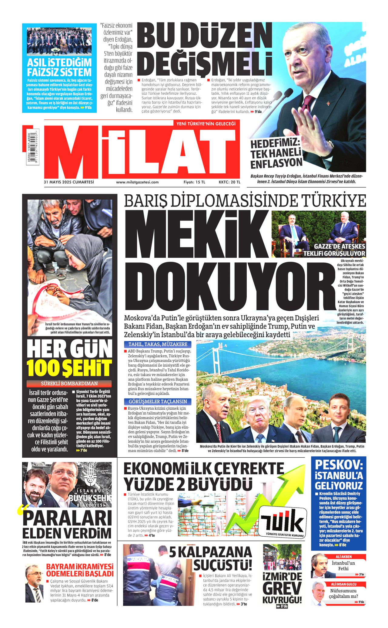 MİLAT gazetesinin 31 Mayıs 2025 tarihli birinci sayfası