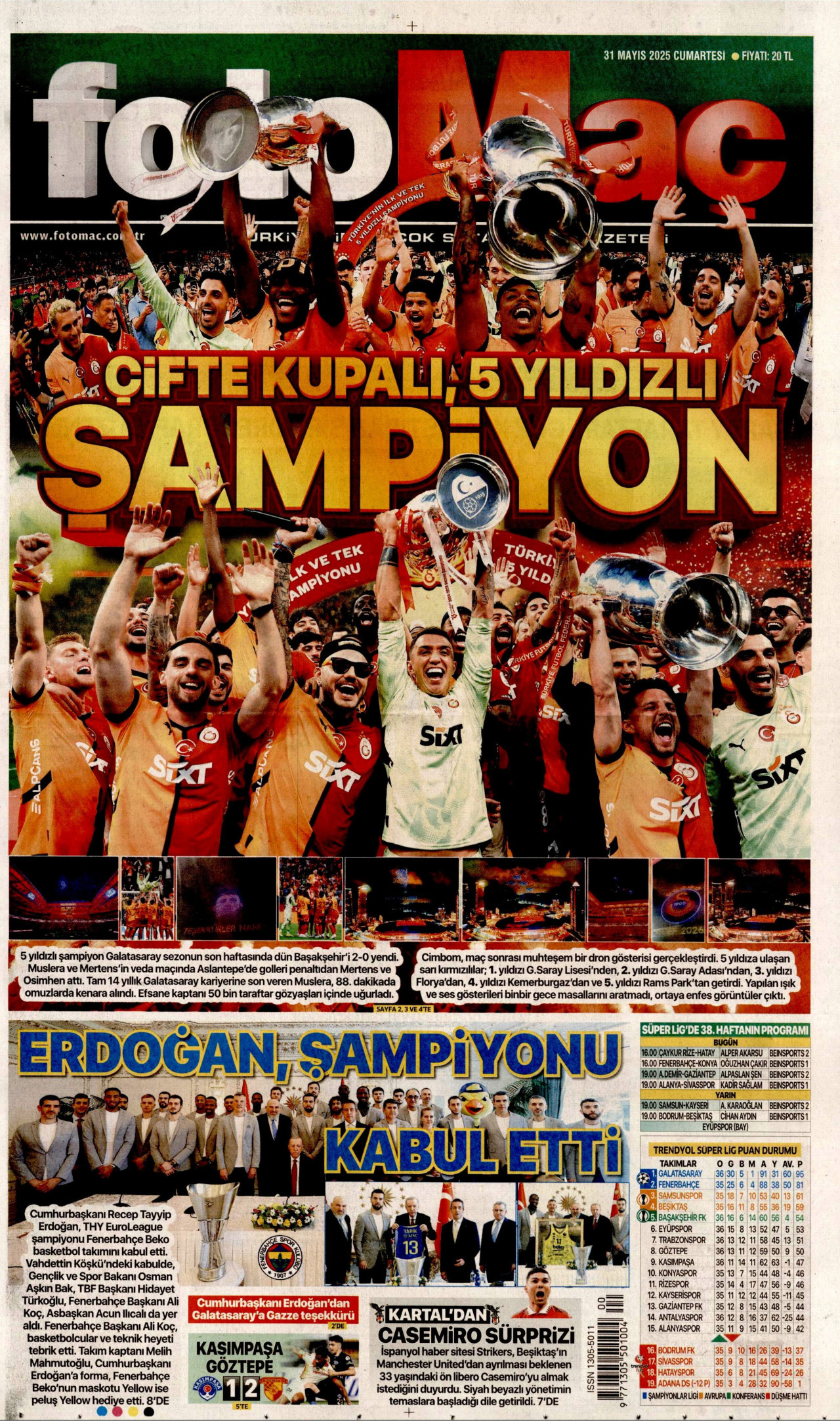FOTOMAÇ gazetesinin 31 Mayıs 2025 tarihli birinci sayfası
