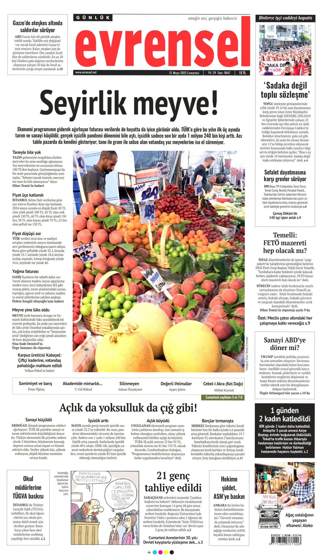 EVRENSEL gazetesinin 31 Mayıs 2025 tarihli birinci sayfası