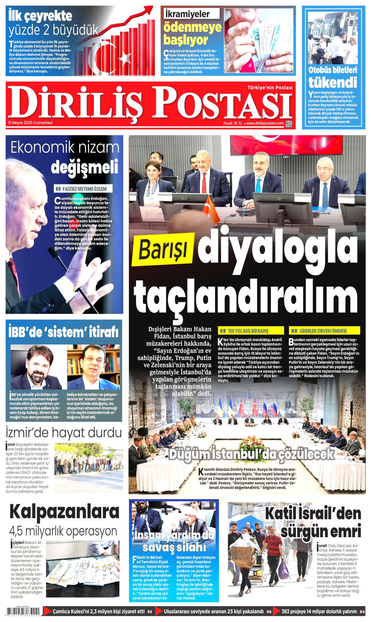 DİRİLİŞ POSTASI gazetesinin 31 Mayıs 2025 tarihli birinci sayfası
