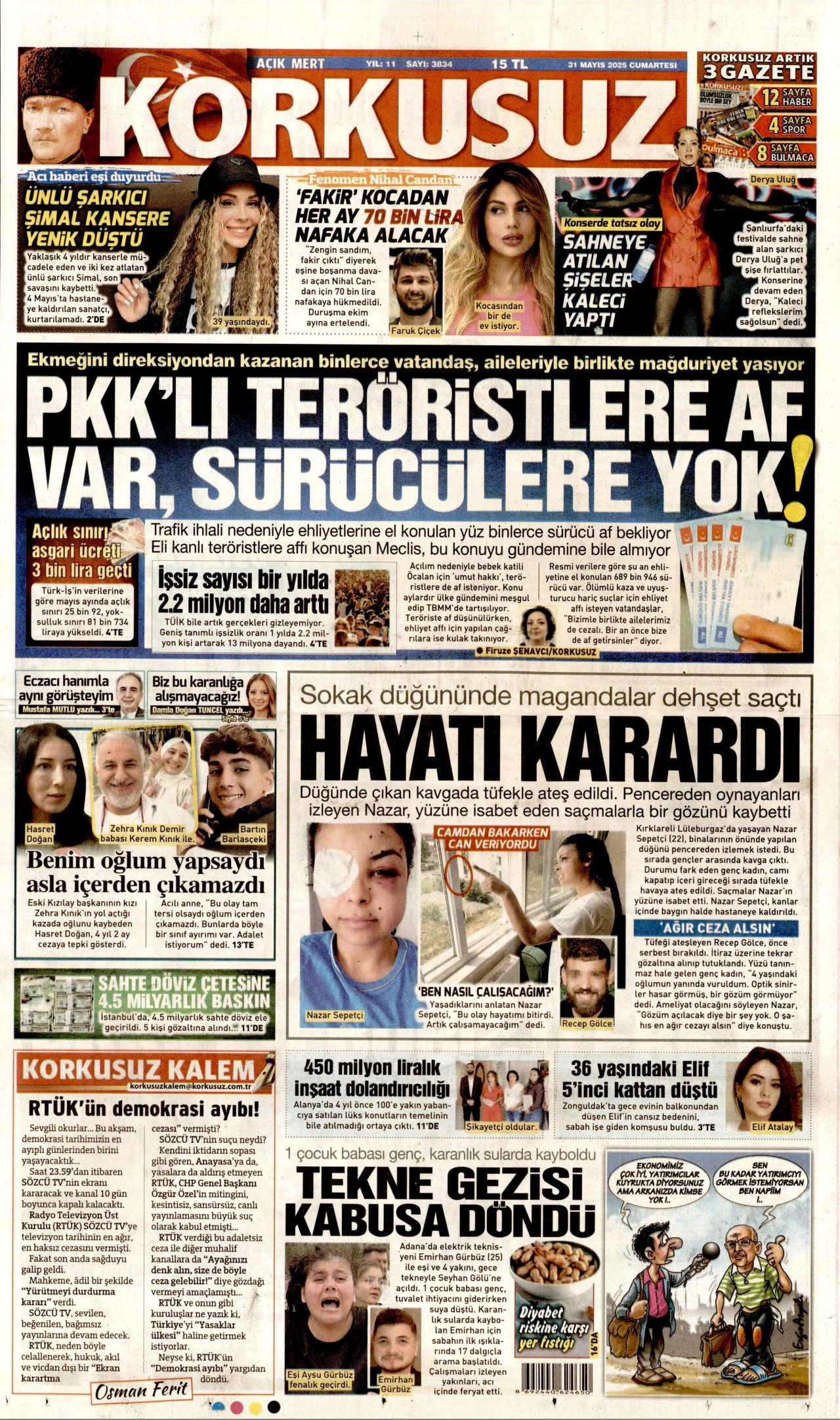 KORKUSUZ gazetesinin 31 Mayıs 2025 tarihli birinci sayfası