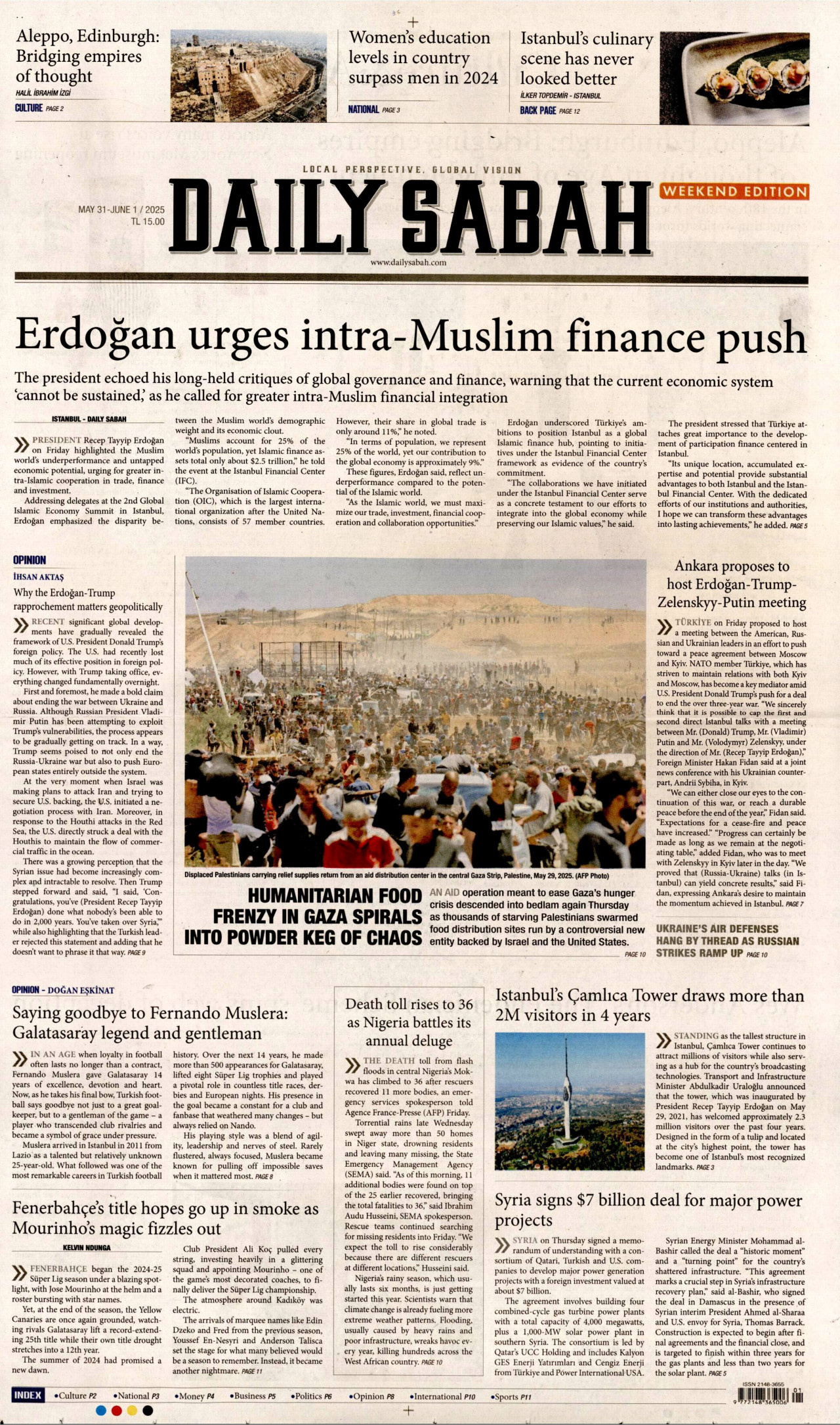 DAİLY SABAH gazetesinin 31 Mayıs 2025 tarihli birinci sayfası