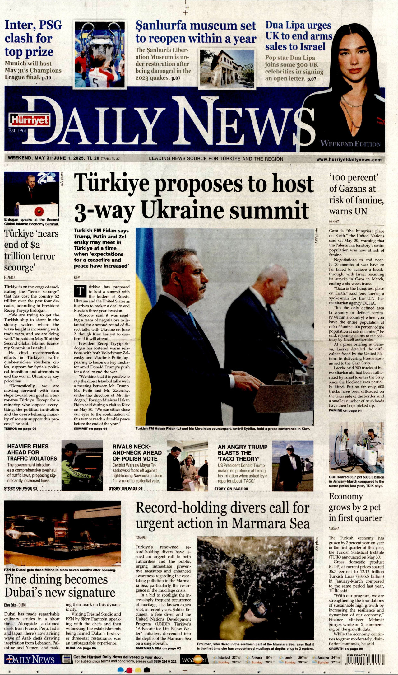 HÜRRİYET DAİLY NEWS gazetesinin 31 Mayıs 2025 tarihli birinci sayfası