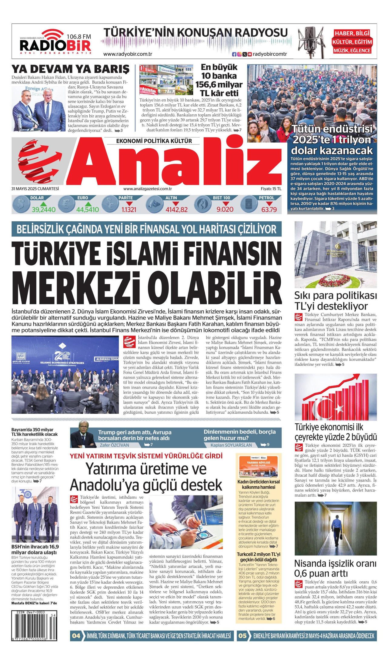 ANALİZ gazetesinin 31 Mayıs 2025 tarihli birinci sayfası