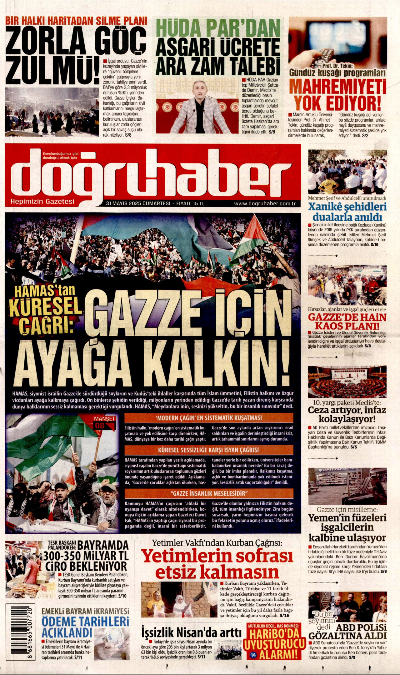 DOĞRU HABER gazetesinin 31 Mayıs 2025 tarihli birinci sayfası