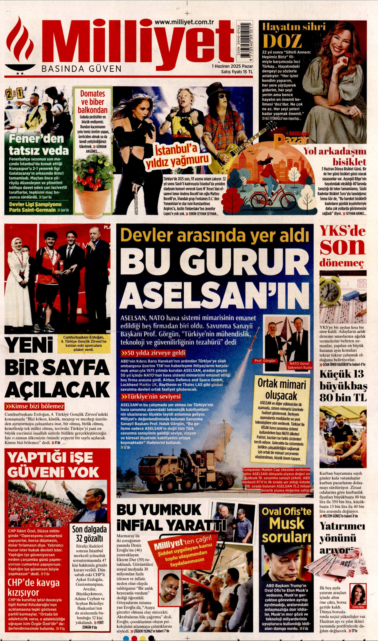MİLLİYET gazetesinin 1 Haziran 2025 tarihli birinci sayfası