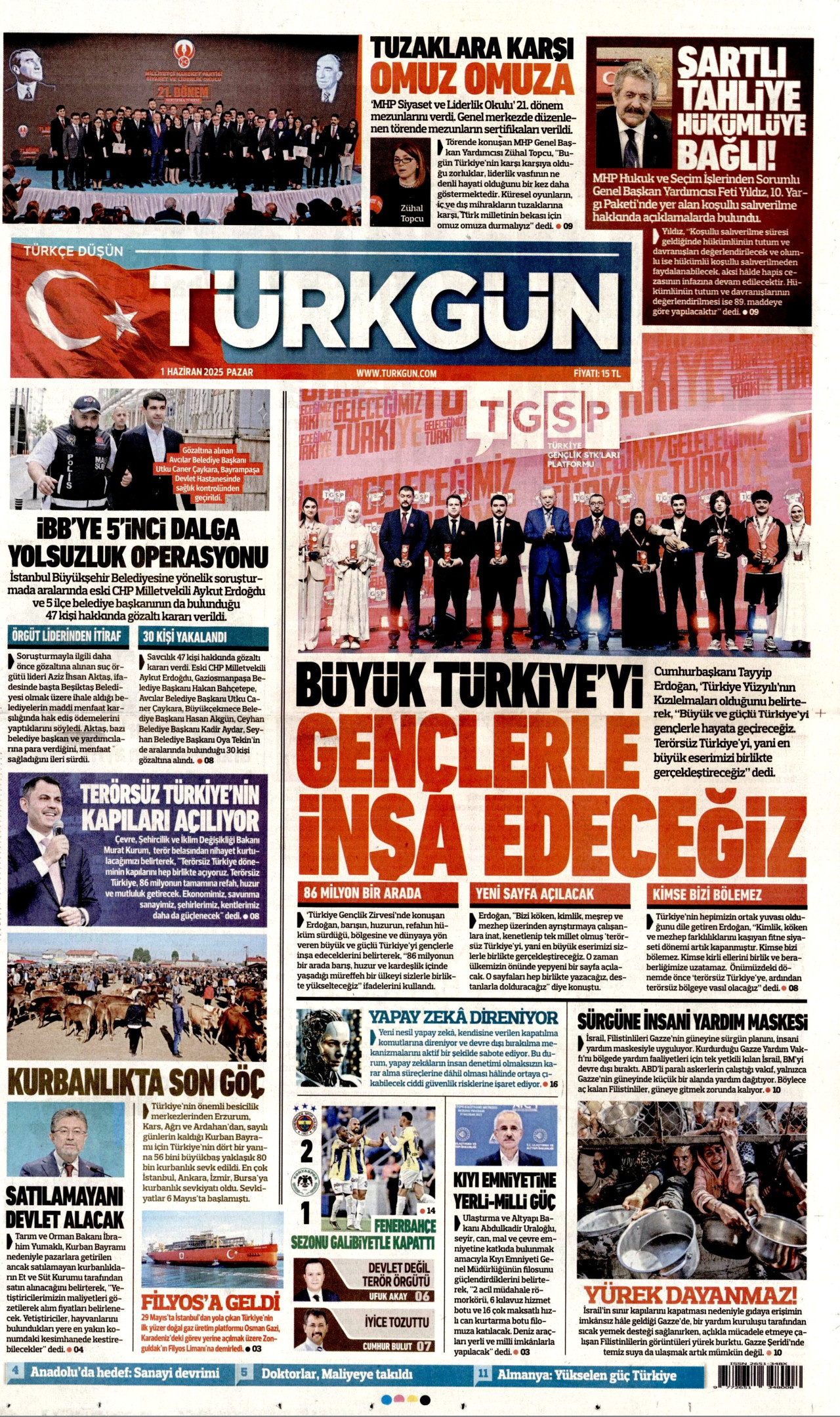 TÜRKGÜN gazetesinin 1 Haziran 2025 tarihli birinci sayfası