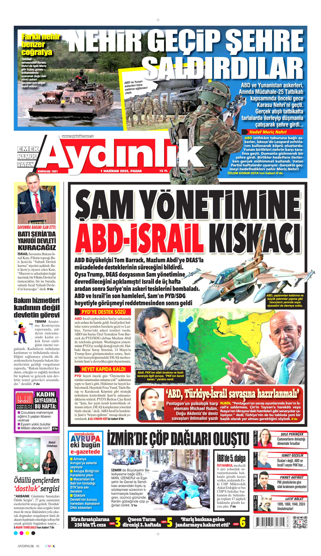 AYDINLIK GAZETESİ gazetesinin 1 Haziran 2025 tarihli birinci sayfası