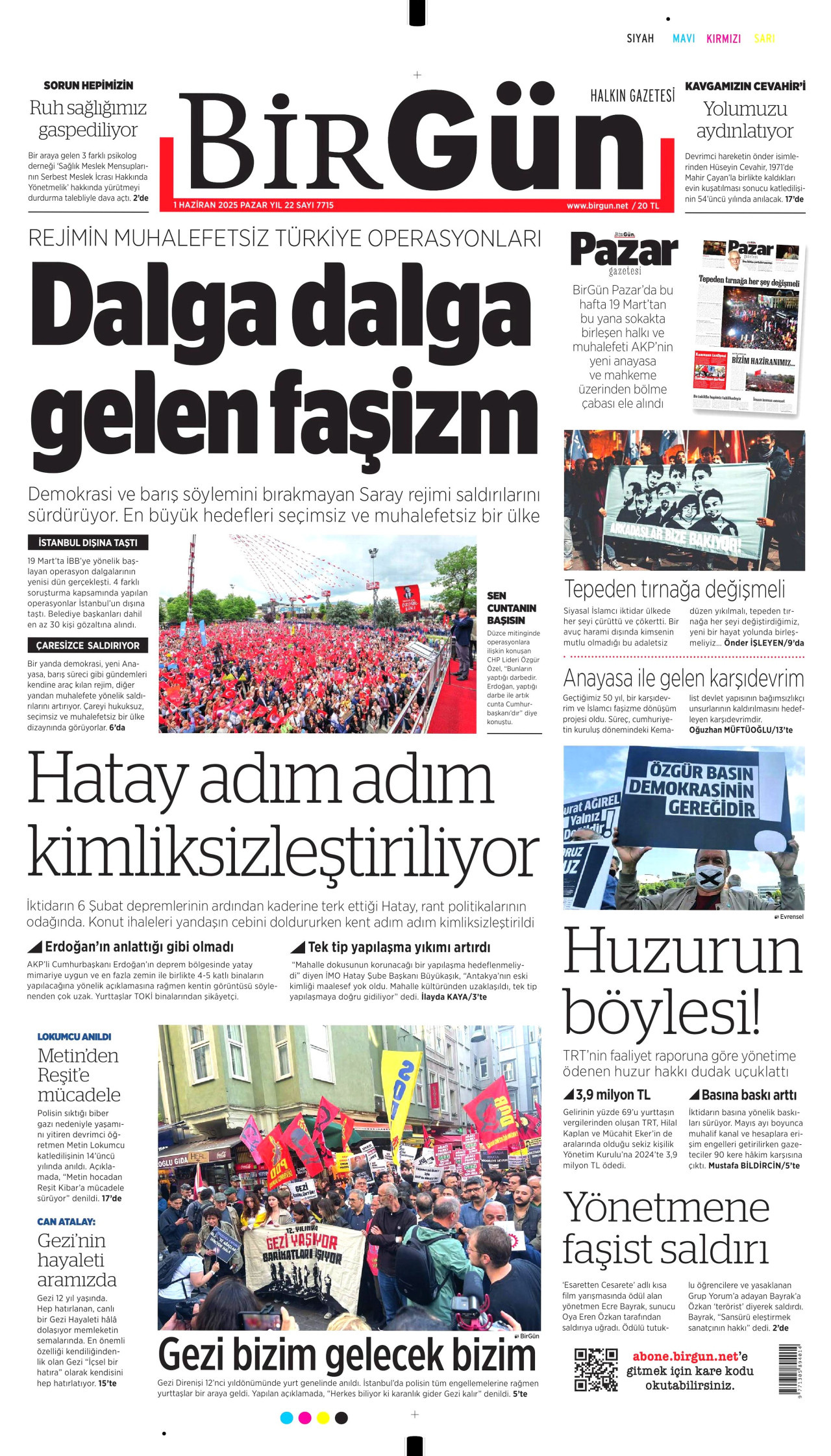 BİRGÜN gazetesinin 1 Haziran 2025 tarihli birinci sayfası