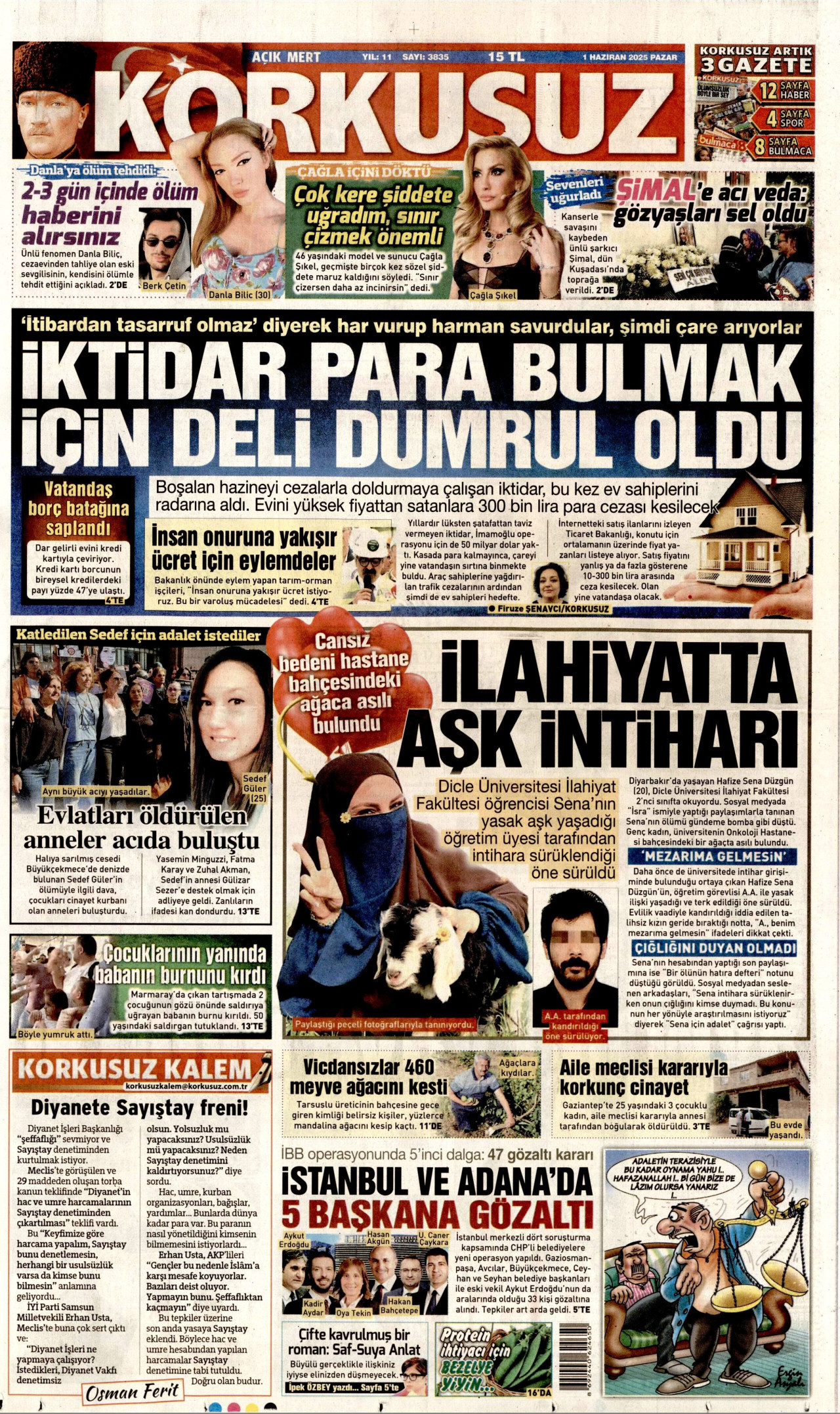 KORKUSUZ gazetesinin 1 Haziran 2025 tarihli birinci sayfası