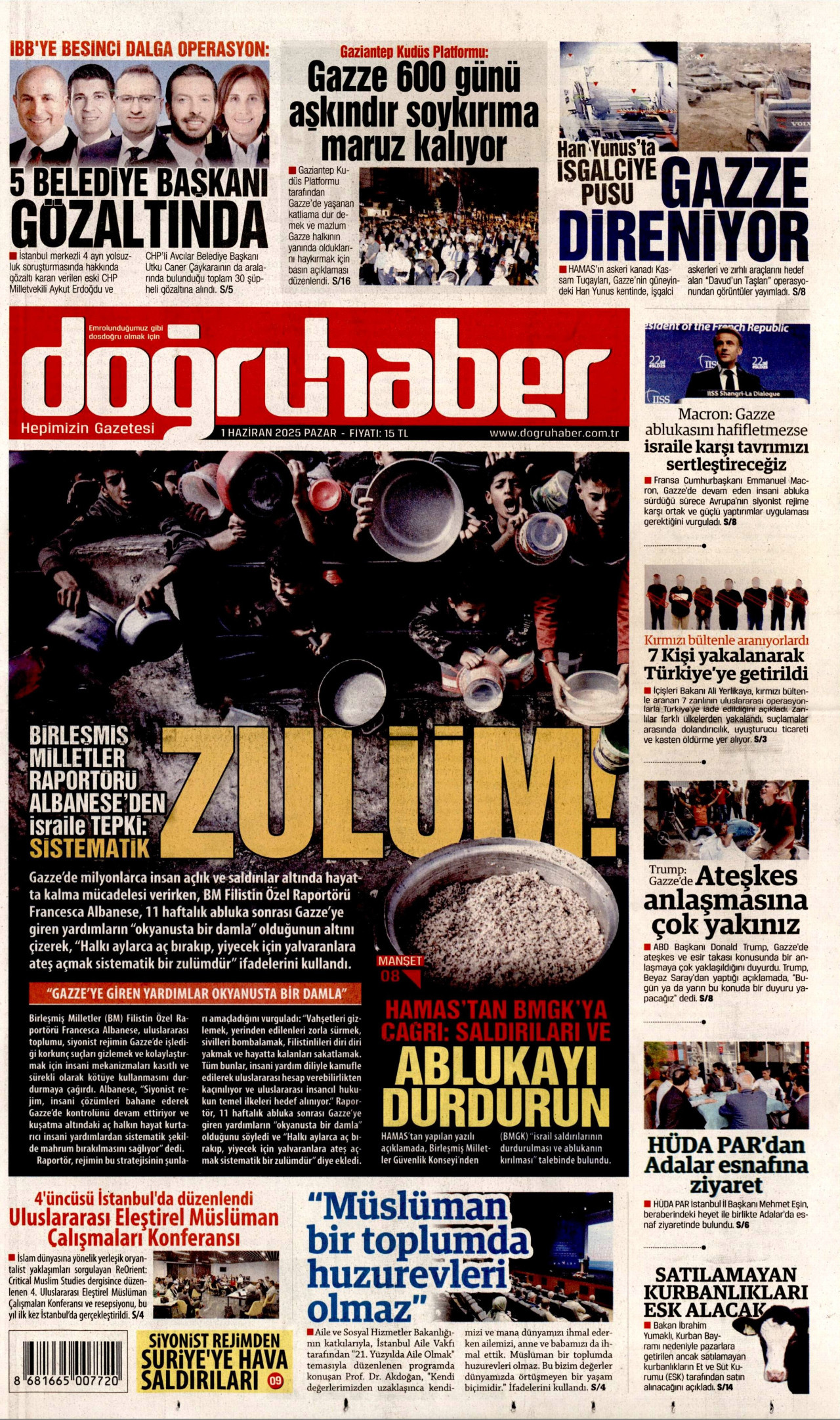 DOĞRU HABER gazetesinin 1 Haziran 2025 tarihli birinci sayfası