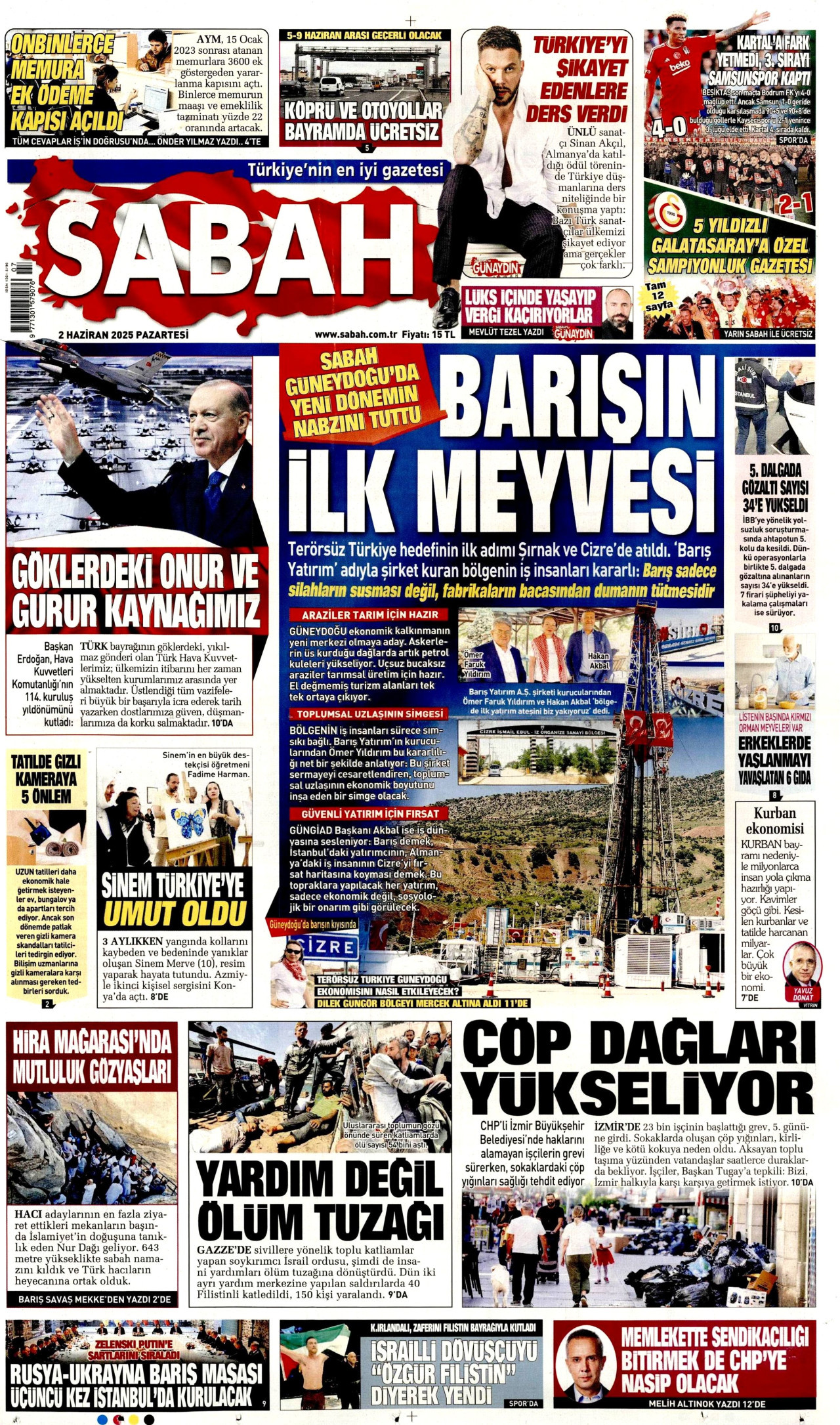 SABAH gazetesinin 2 Haziran 2025 tarihli birinci sayfası