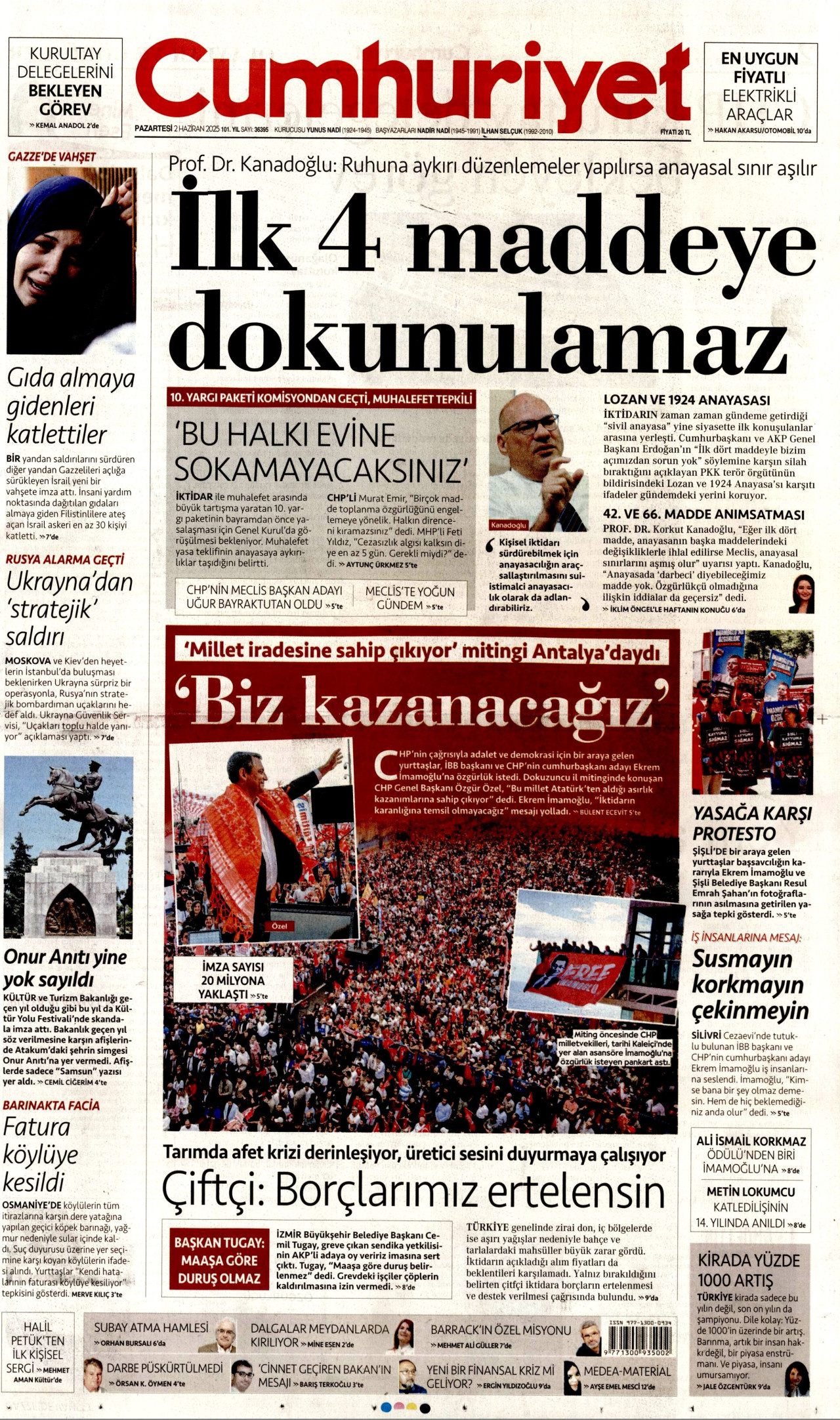CUMHURİYET gazetesinin 2 Haziran 2025 tarihli birinci sayfası