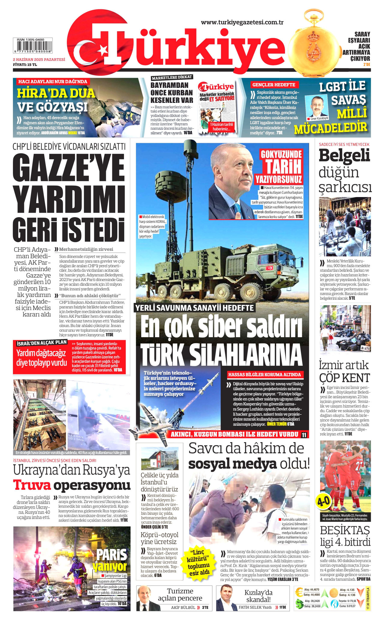 TÜRKİYE GAZETESİ gazetesinin 2 Haziran 2025 tarihli birinci sayfası