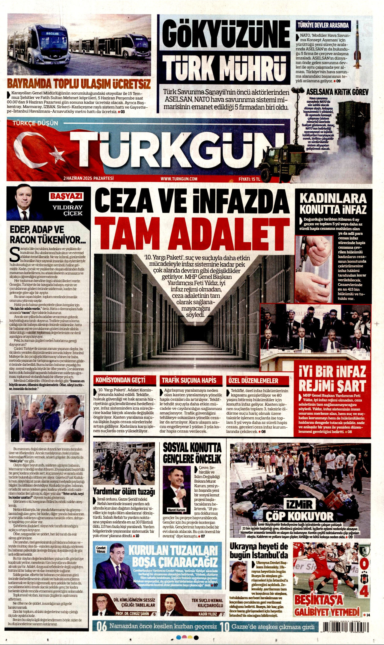 TÜRKGÜN gazetesinin 2 Haziran 2025 tarihli birinci sayfası