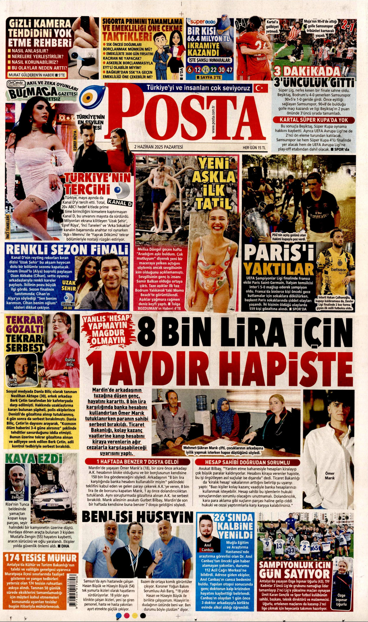 POSTA gazetesinin 2 Haziran 2025 tarihli birinci sayfası