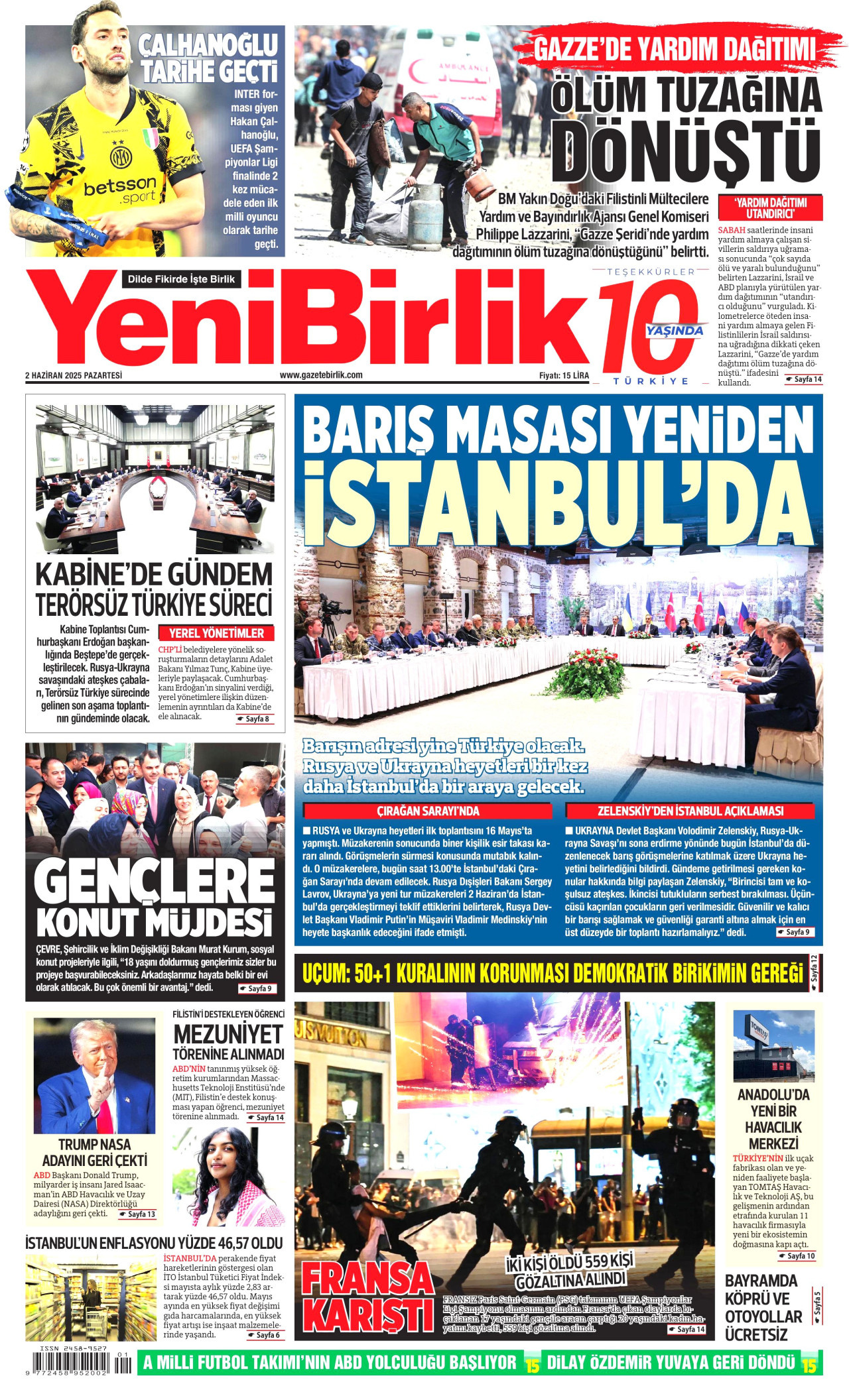 YENİBİRLİK gazetesinin 2 Haziran 2025 tarihli birinci sayfası