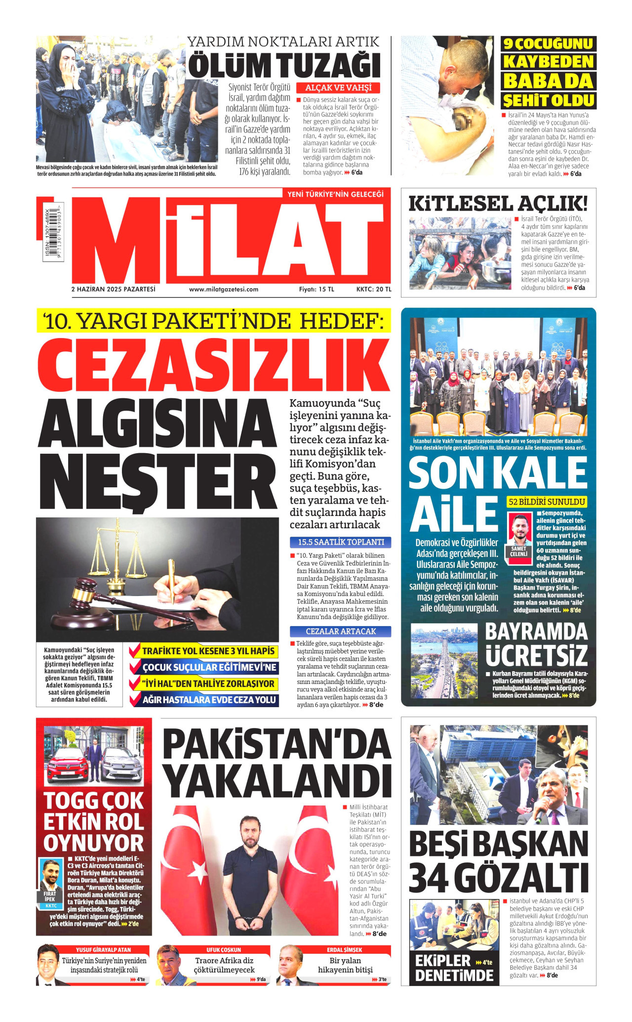MİLAT gazetesinin 2 Haziran 2025 tarihli birinci sayfası