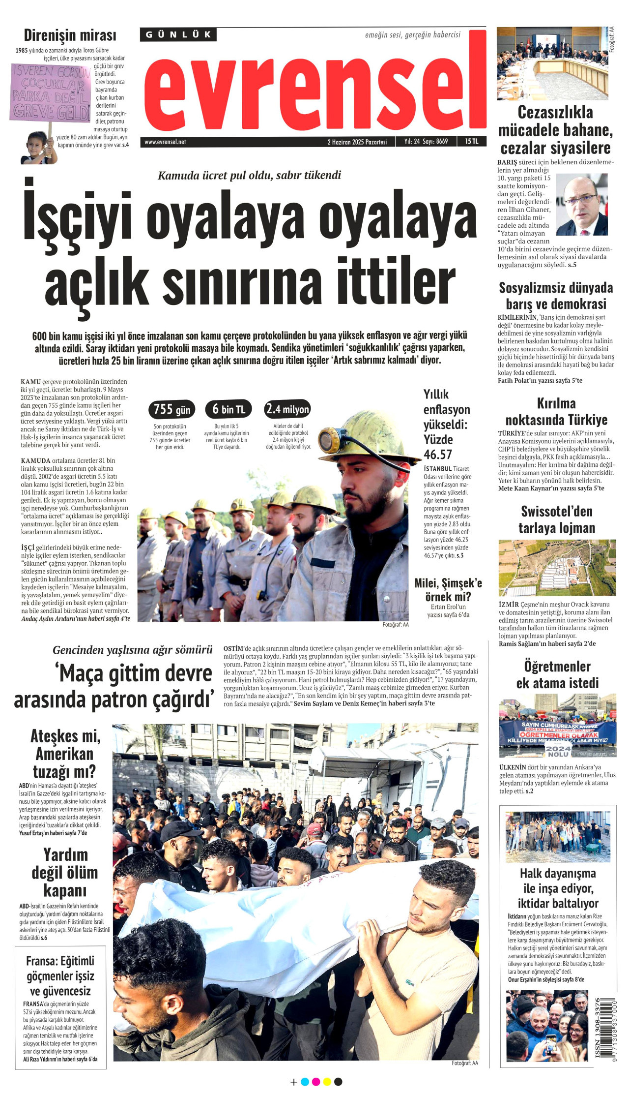 EVRENSEL gazetesinin 2 Haziran 2025 tarihli birinci sayfası