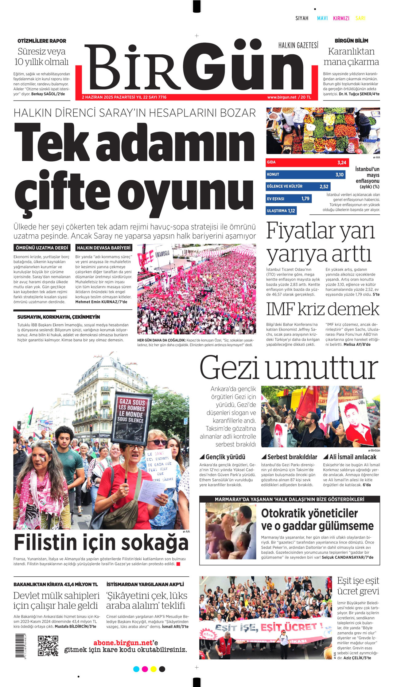 BİRGÜN gazetesinin 2 Haziran 2025 tarihli birinci sayfası