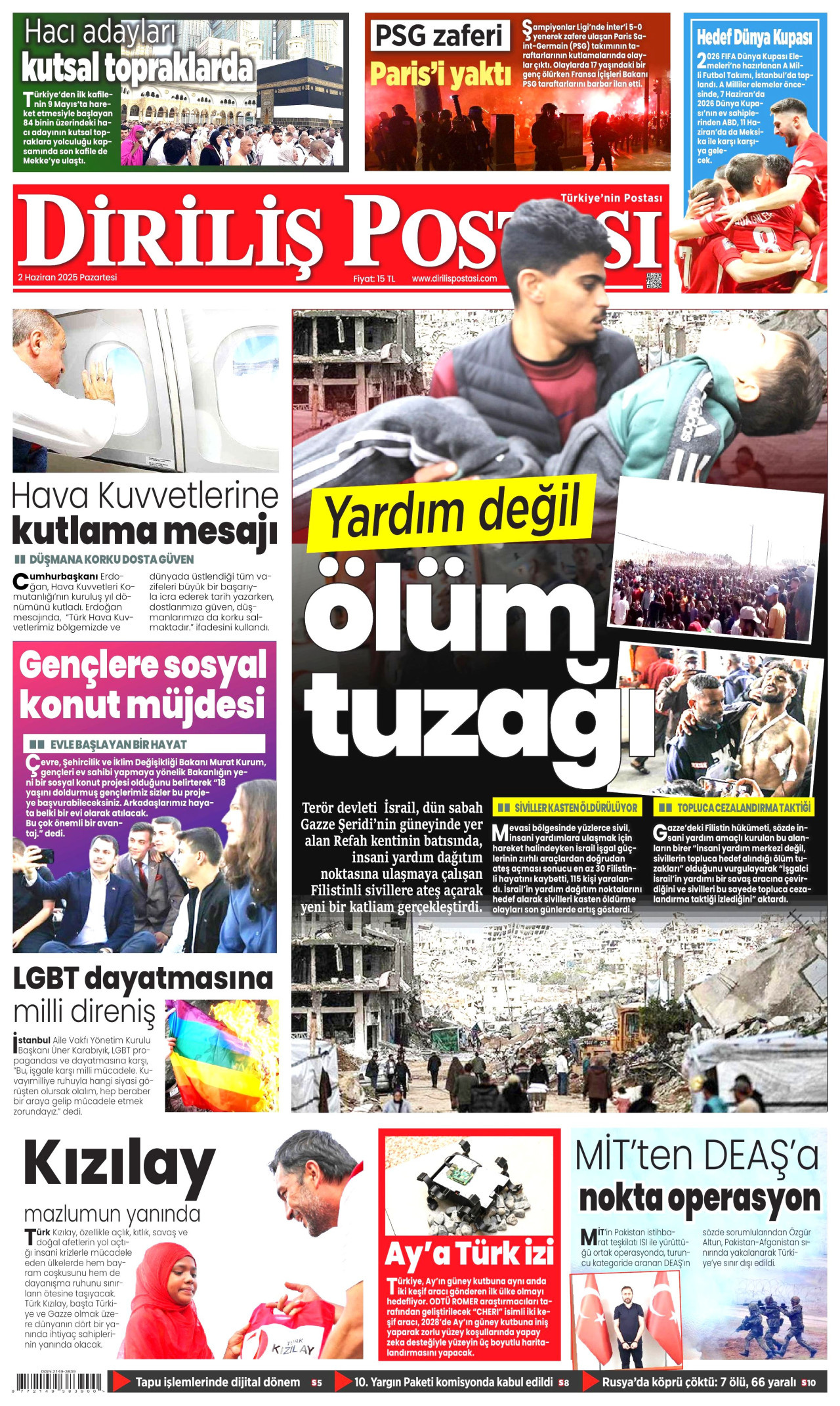 DİRİLİŞ POSTASI gazetesinin 2 Haziran 2025 tarihli birinci sayfası