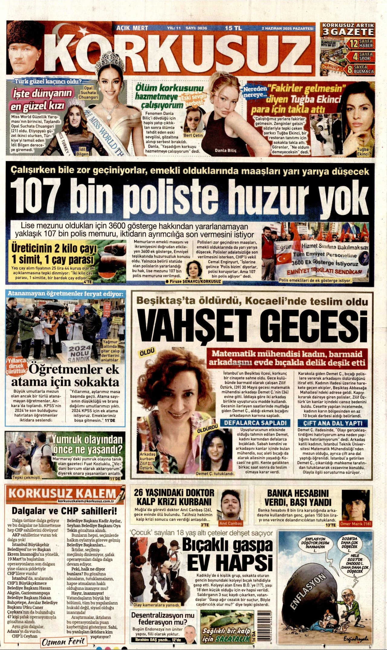 KORKUSUZ gazetesinin 2 Haziran 2025 tarihli birinci sayfası