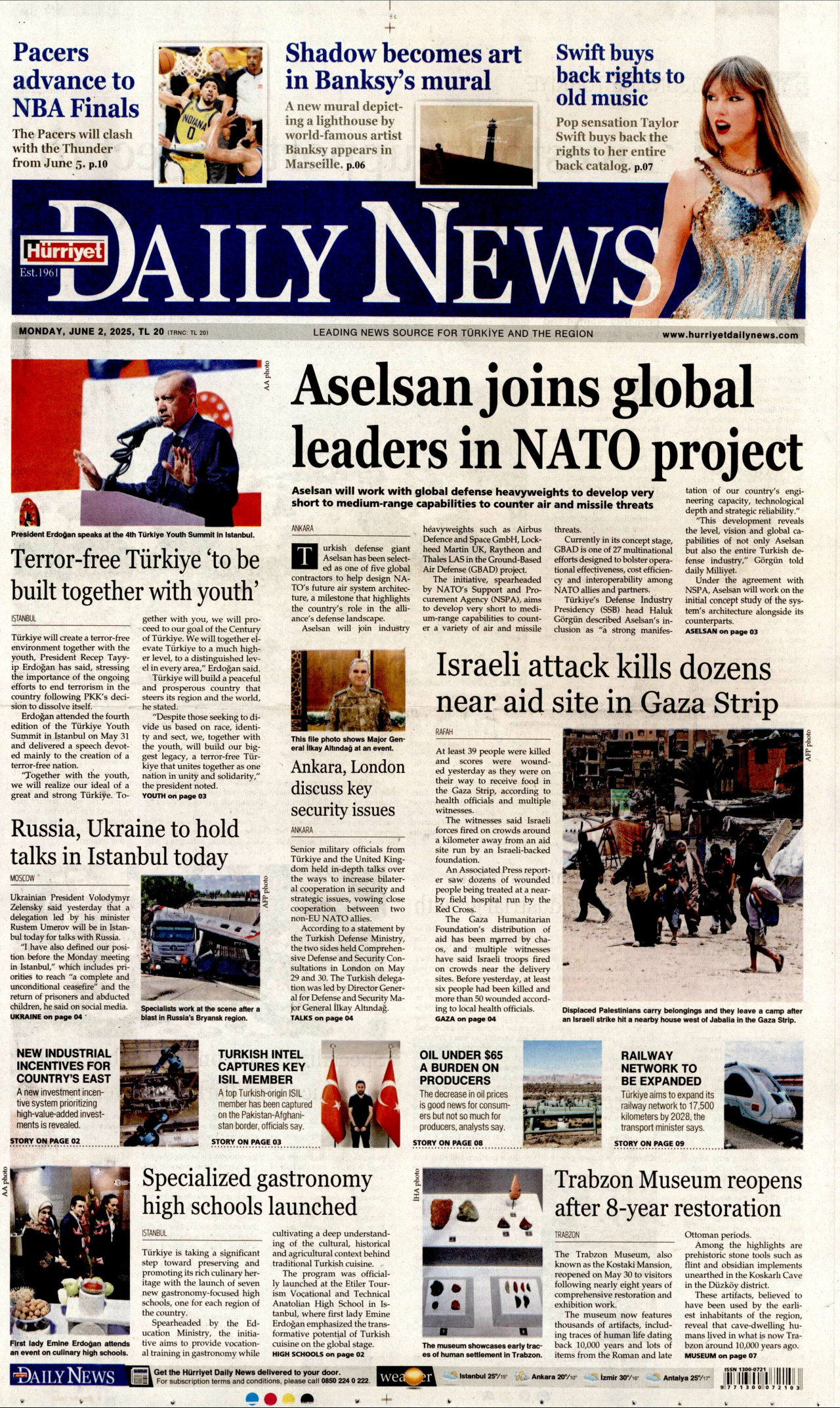 HÜRRİYET DAİLY NEWS gazetesinin 2 Haziran 2025 tarihli birinci sayfası