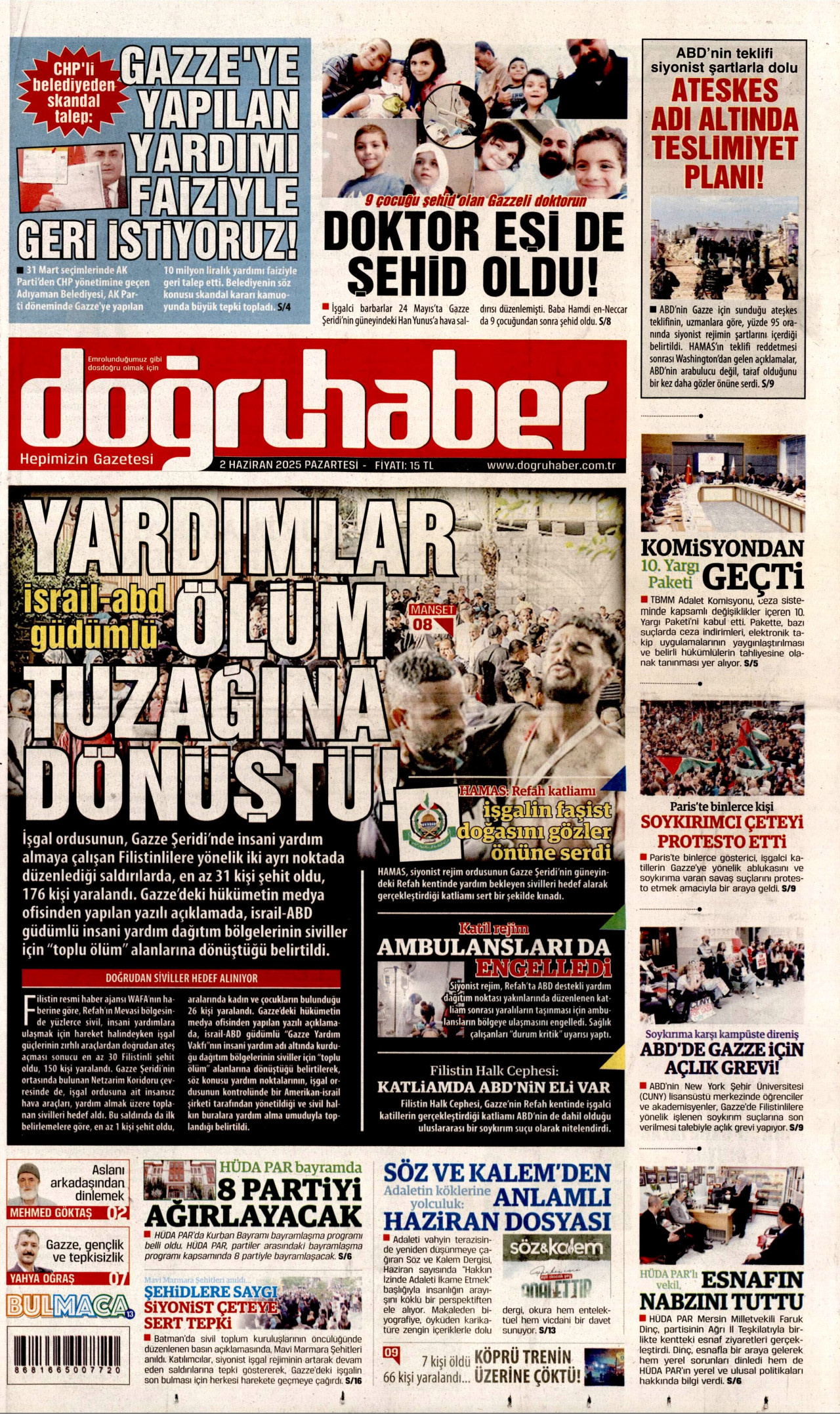 DOĞRU HABER gazetesinin 2 Haziran 2025 tarihli birinci sayfası