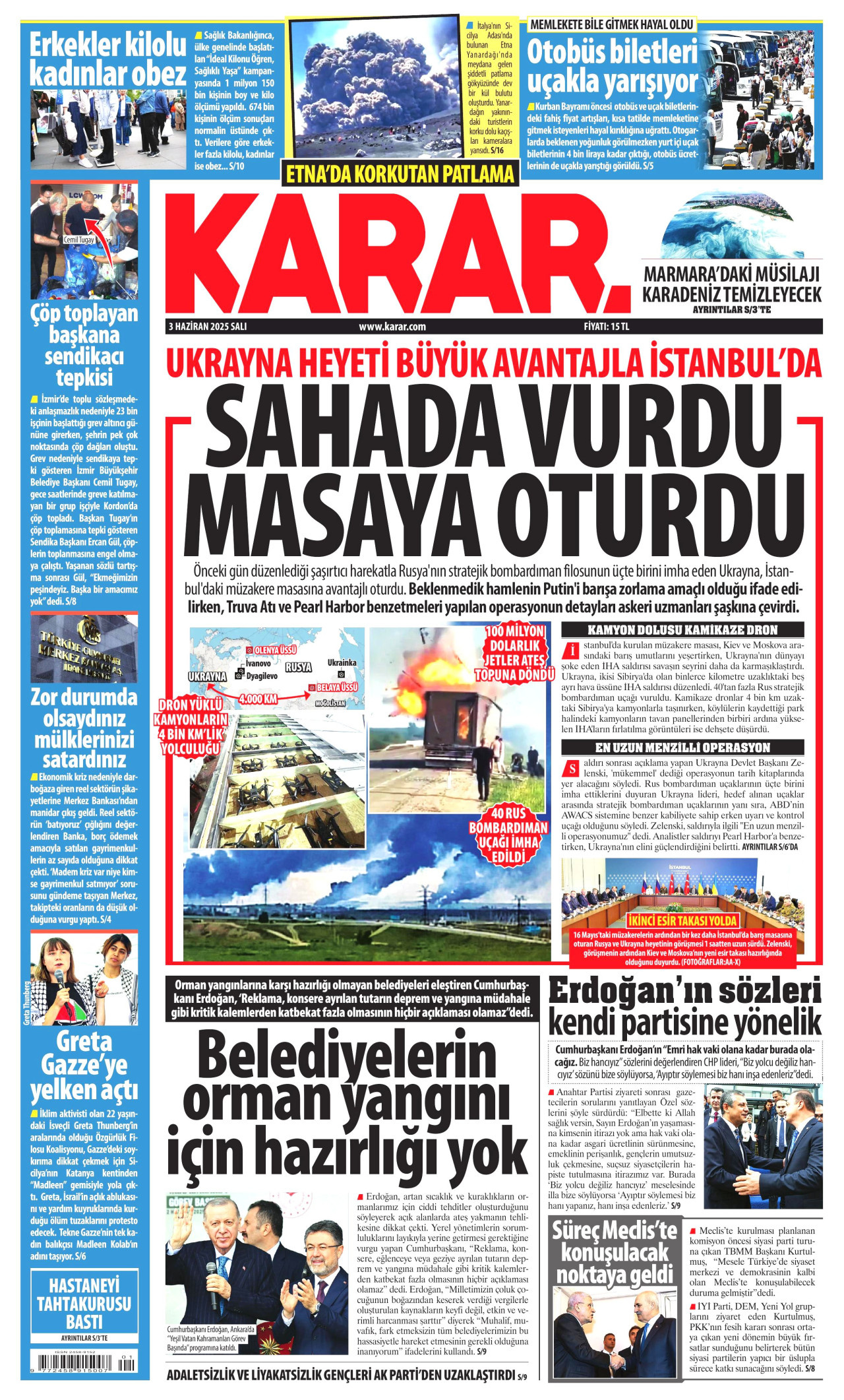 KARAR gazetesinin 3 Haziran 2025 tarihli birinci sayfası